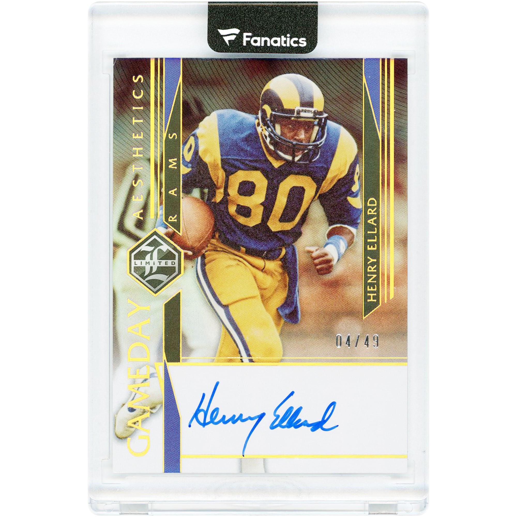 Henry Ellard Los Angeles Rams Autographed 2023 Panini Limited Gold Spotlight Gameday Aesthetics #GDA-HEL #4/49 Card