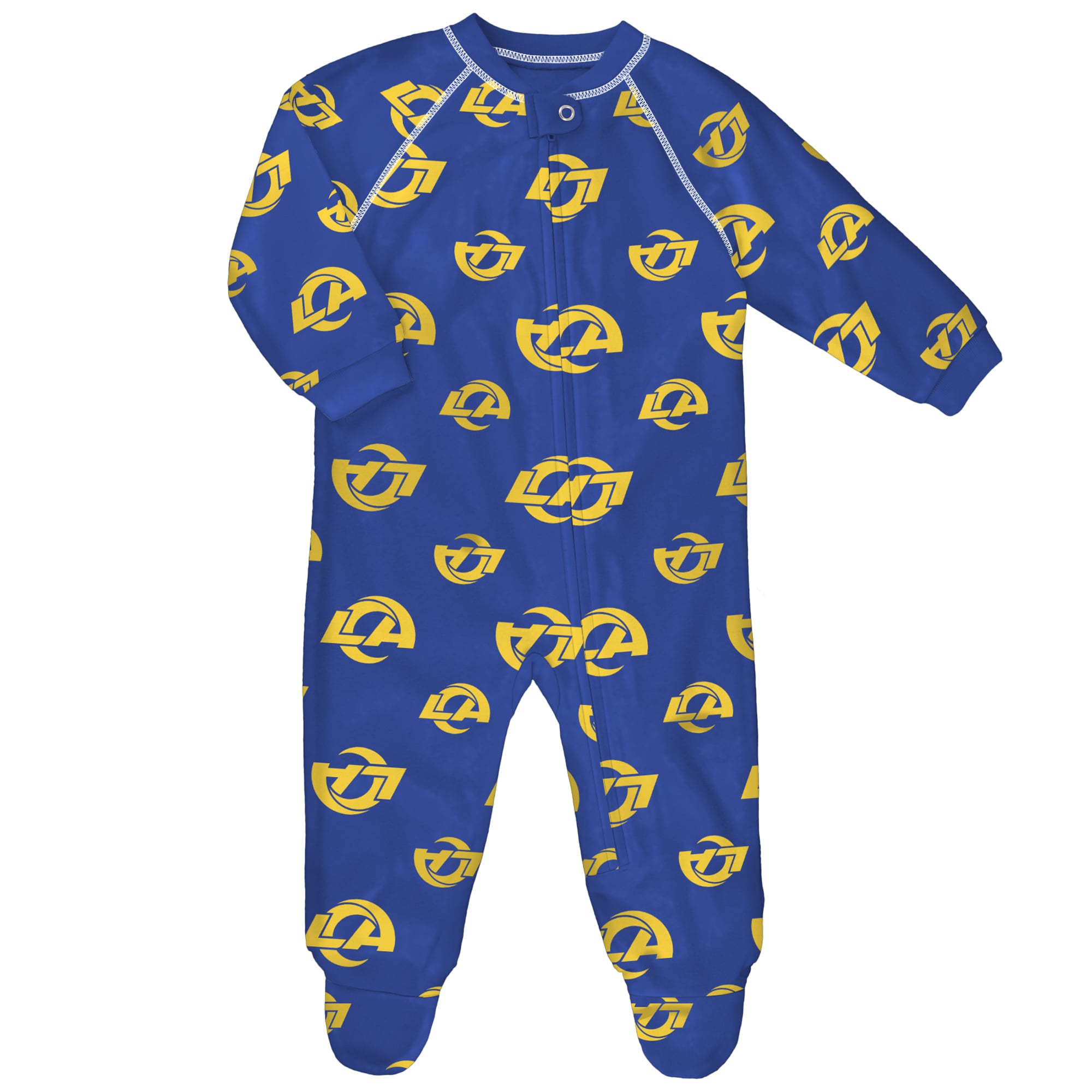 Infant Royal Los Angeles Rams Allover Print Raglan Full-Zip Sleeper