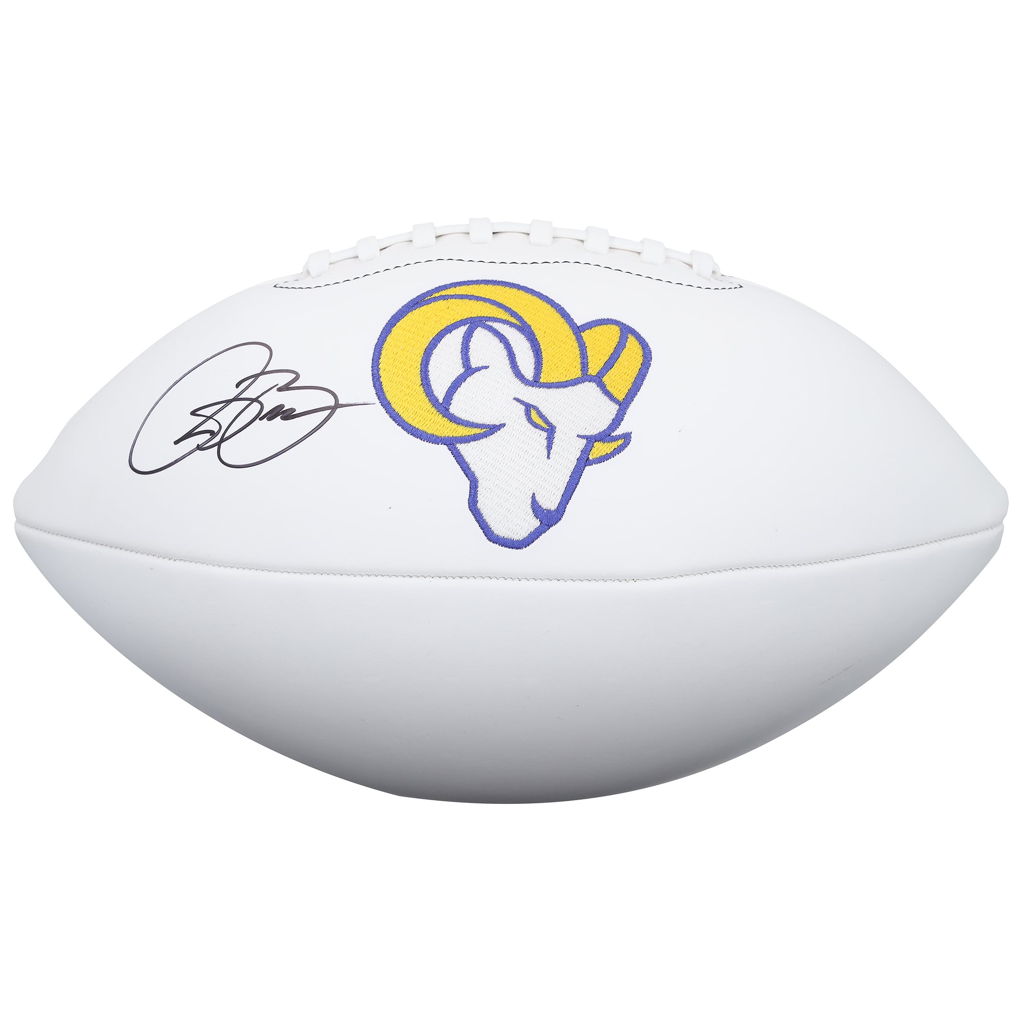 Ballon de football Wilson à panneau blanc autographié par Isaac Bruce, joueur des Rams de Los Angeles.