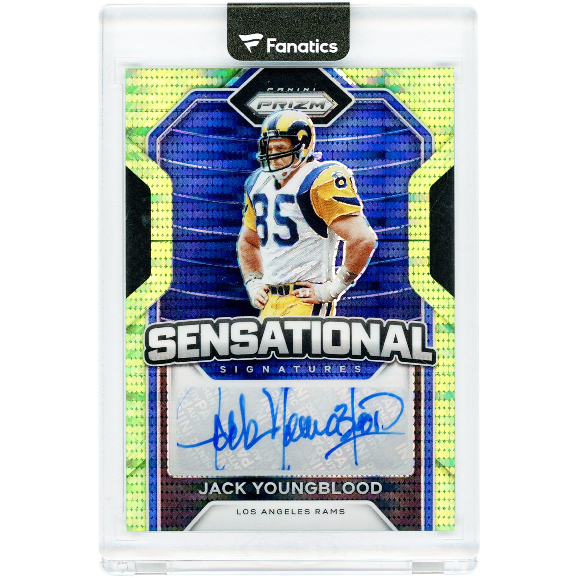 Carte autographiée Jack Youngblood des Rams de Los Angeles, collection Panini Prizm Sensational Signatures 2020, Neon Green Pulsar n° 70