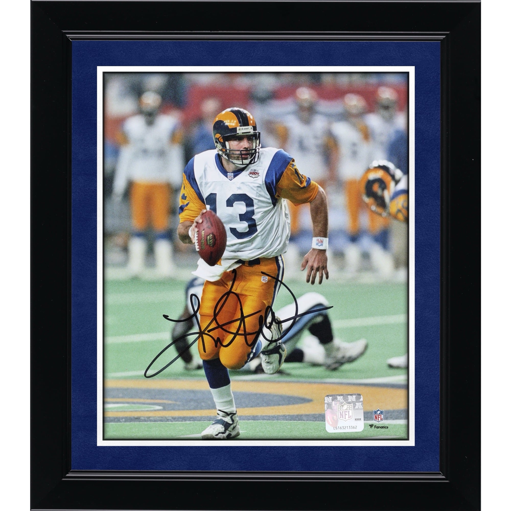 Photo dépliable 8" x 10" de Kurt Warner, joueur des Rams de Los Angeles, lors du Super Bowl XXXIV, autographiée