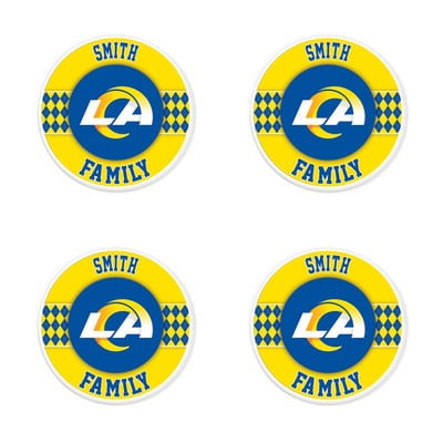 Los Angeles Rams 4" Personalized Circular Coasters 4-Pack Set