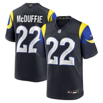 Camiseta Nike Game Rivalries del Los Angeles Rams 2025 - Azul intenso - Trent McDuffie - Hombre