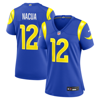 Camiseta Nike Game de la 1ª equipación del Los Angeles Rams - Azul Real - Puka Nacua - Mujer