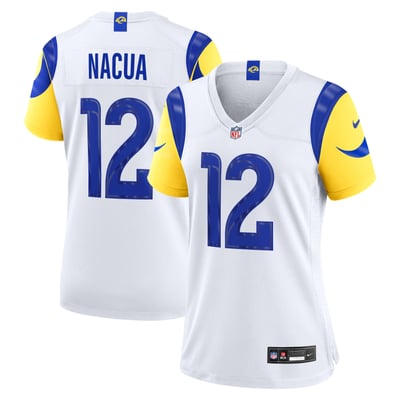 Camiseta Nike Game de la 2ª equipación del Los Angeles Rams - Blanco - Puka Nacua - Mujer