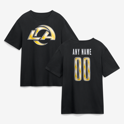 Los Angeles Rams Big & Tall Metallic Mascot Personalized Name & Number T-Shirt - Black