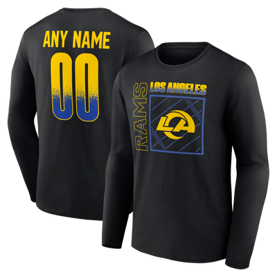 T-shirt à manches longues personnalisé avec nom et numéro, Los Angeles Rams Home Field Pop - Noir