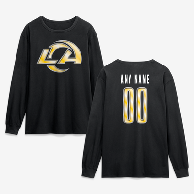 Los Angeles Rams  Metallic Mascot Personalized Name & Number Long Sleeve T-Shirt - Black