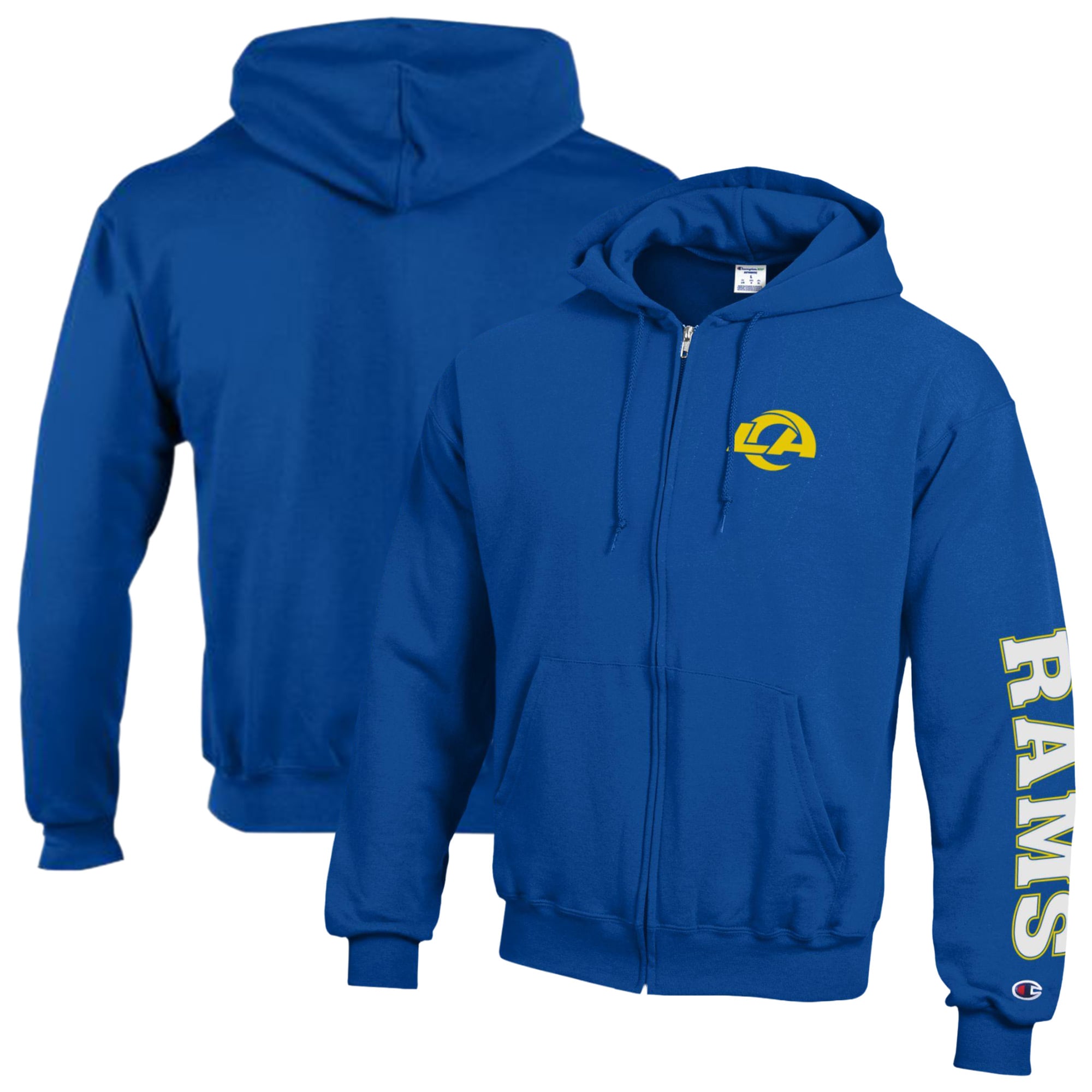 Sweat à capuche zippé Champion Royal Los Angeles Rams en polaire Powerblend pour homme