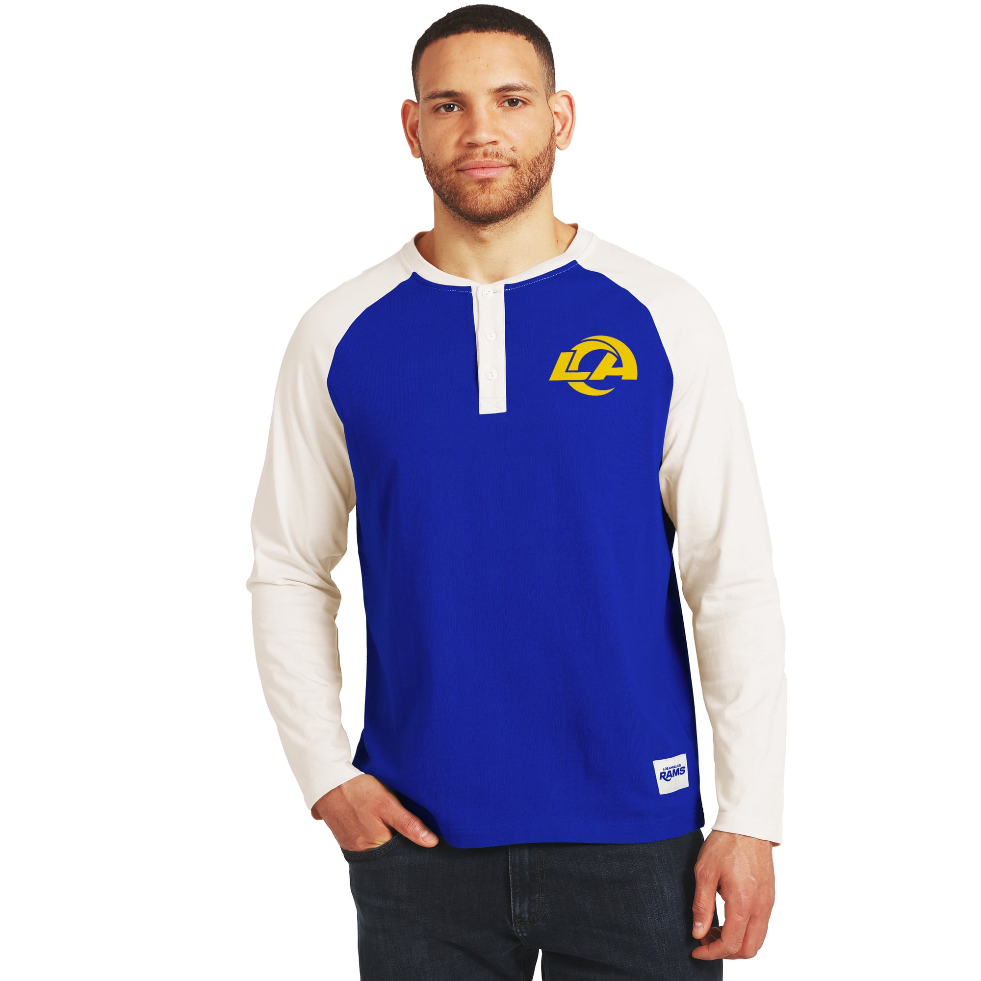 Men's Darius Rucker Collection by Fanatics Royal/Cream Los Angeles Rams Henley Long Sleeve T-Shirt