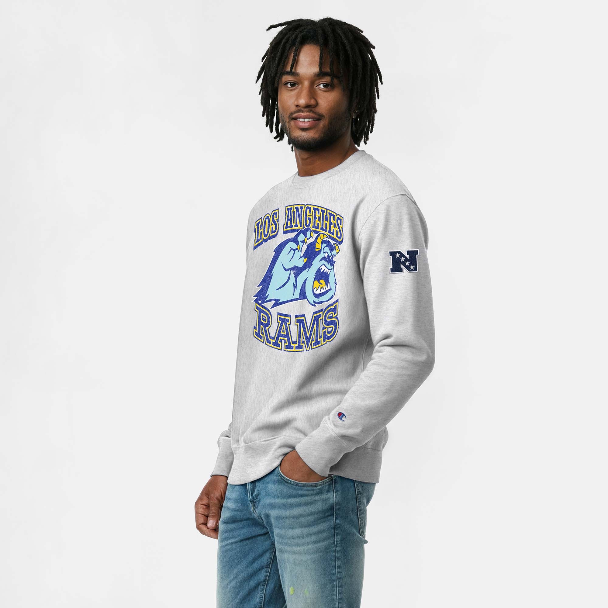 Sweat-shirt homme Disney x Champion gris chiné Los Angeles Rams Sulley Reverse Weave