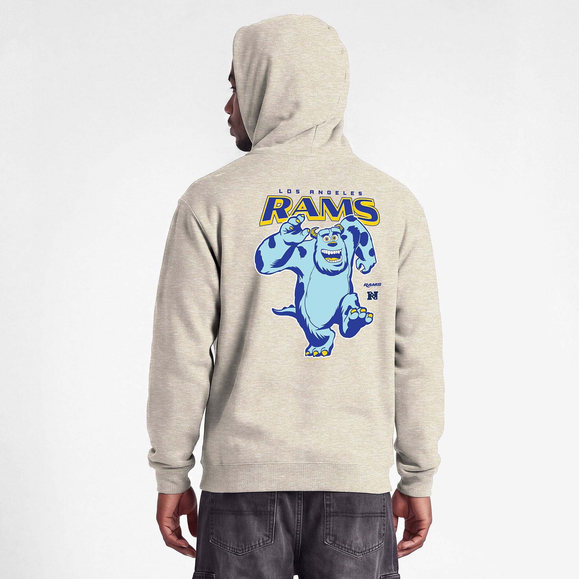 Men's Disney x Champion  Oatmeal Los Angeles Rams Powerblend Fullback Hoodie