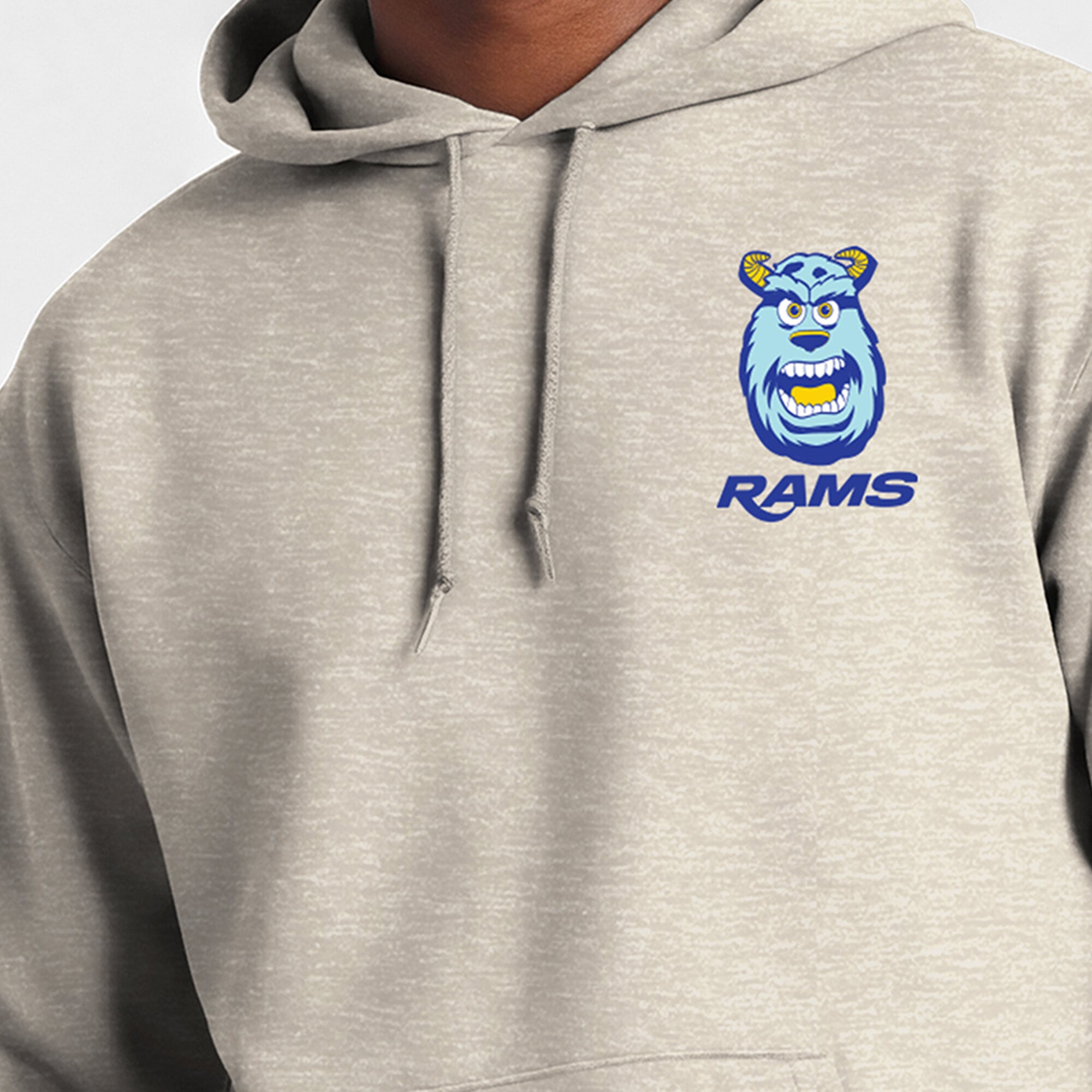Men's Disney x Champion  Oatmeal Los Angeles Rams Powerblend Fullback Hoodie