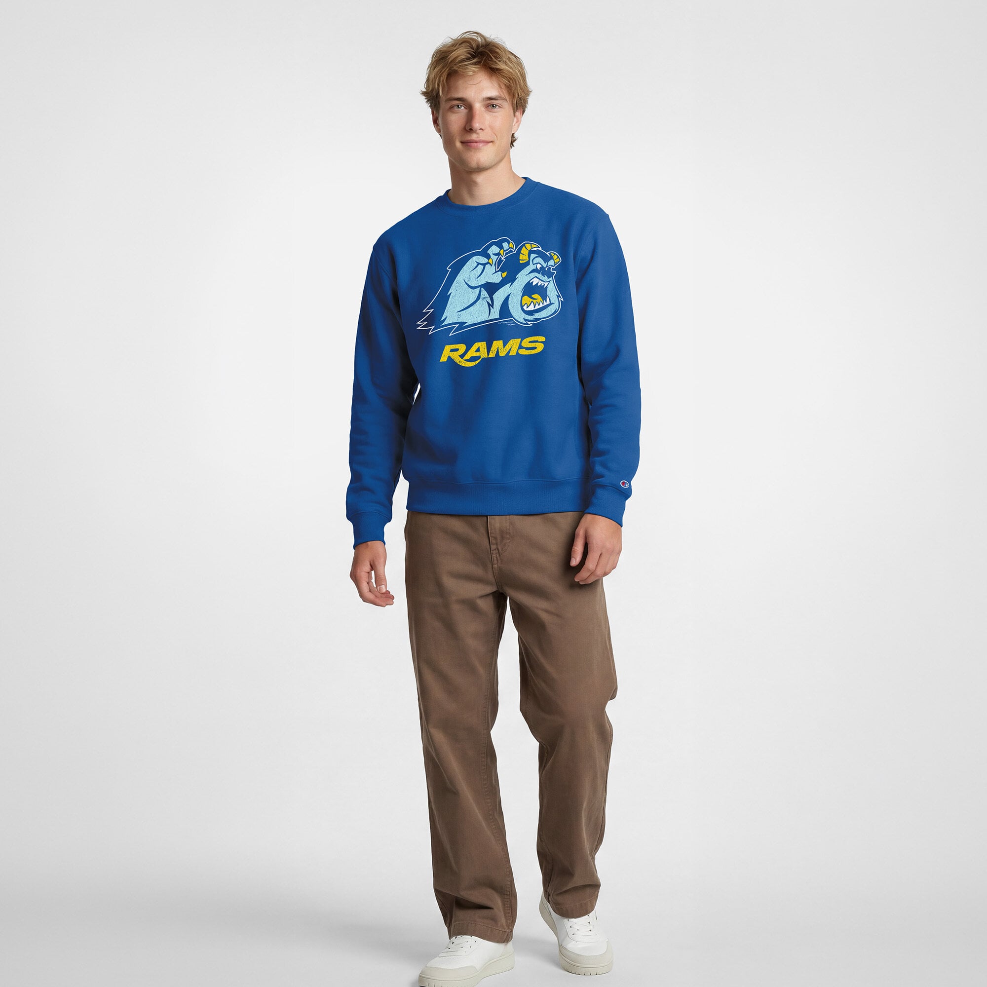 Men's Disney x Champion Royal Los Angeles Rams Sulley Powerblend Sweatshirt