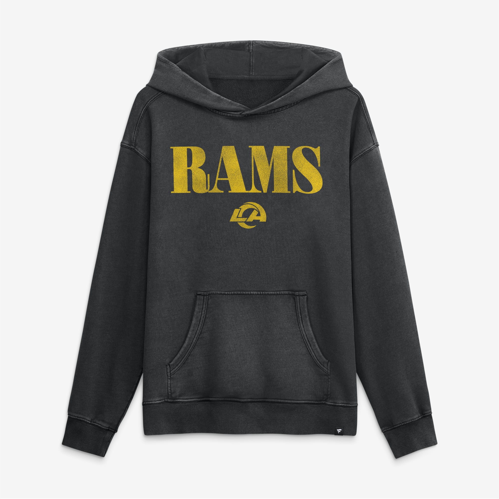 Sweat à capuche en molleton français Fanatics noir Los Angeles Rams pour homme, style décontracté et intense.