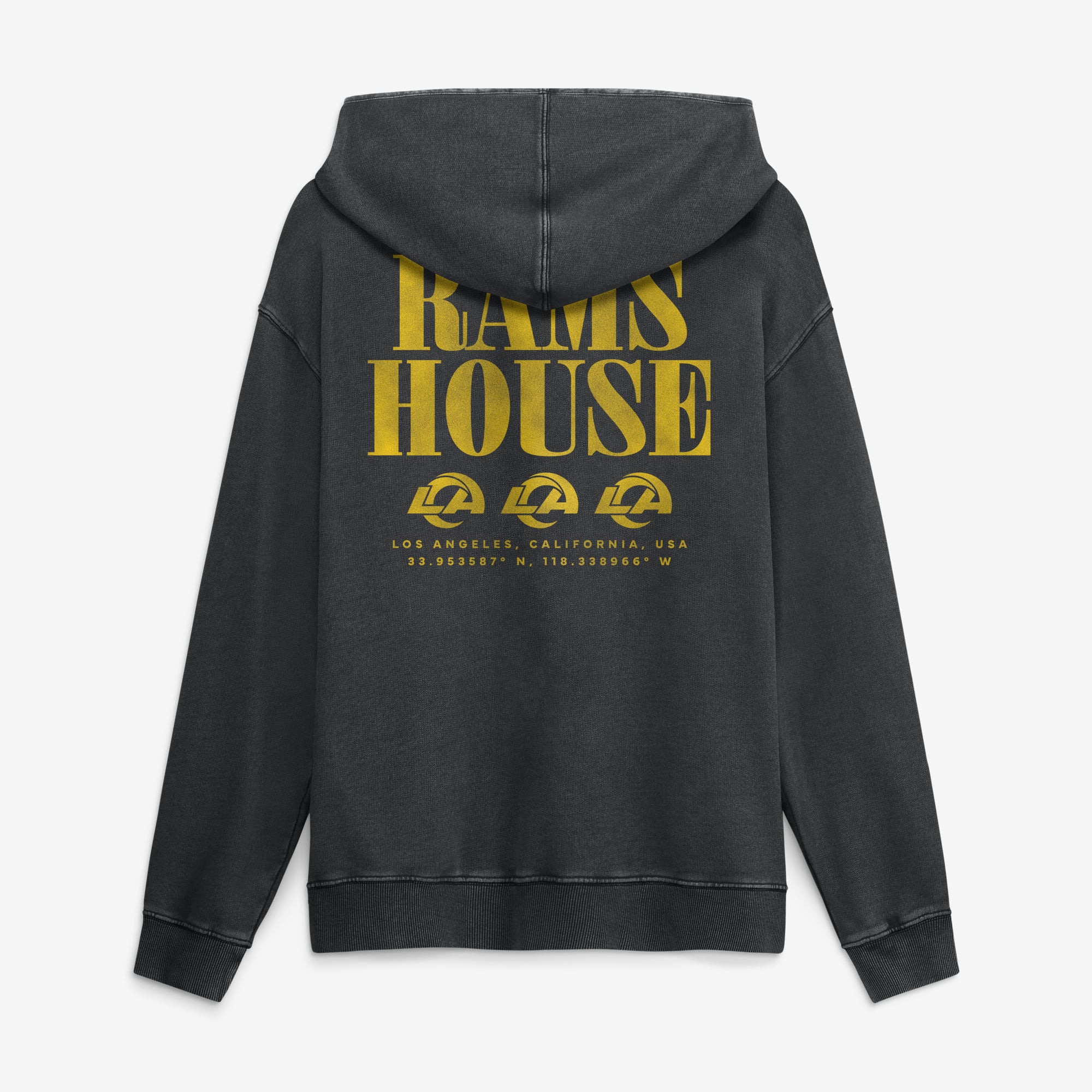 Sweat à capuche en molleton français Fanatics noir Los Angeles Rams pour homme, style décontracté et intense.