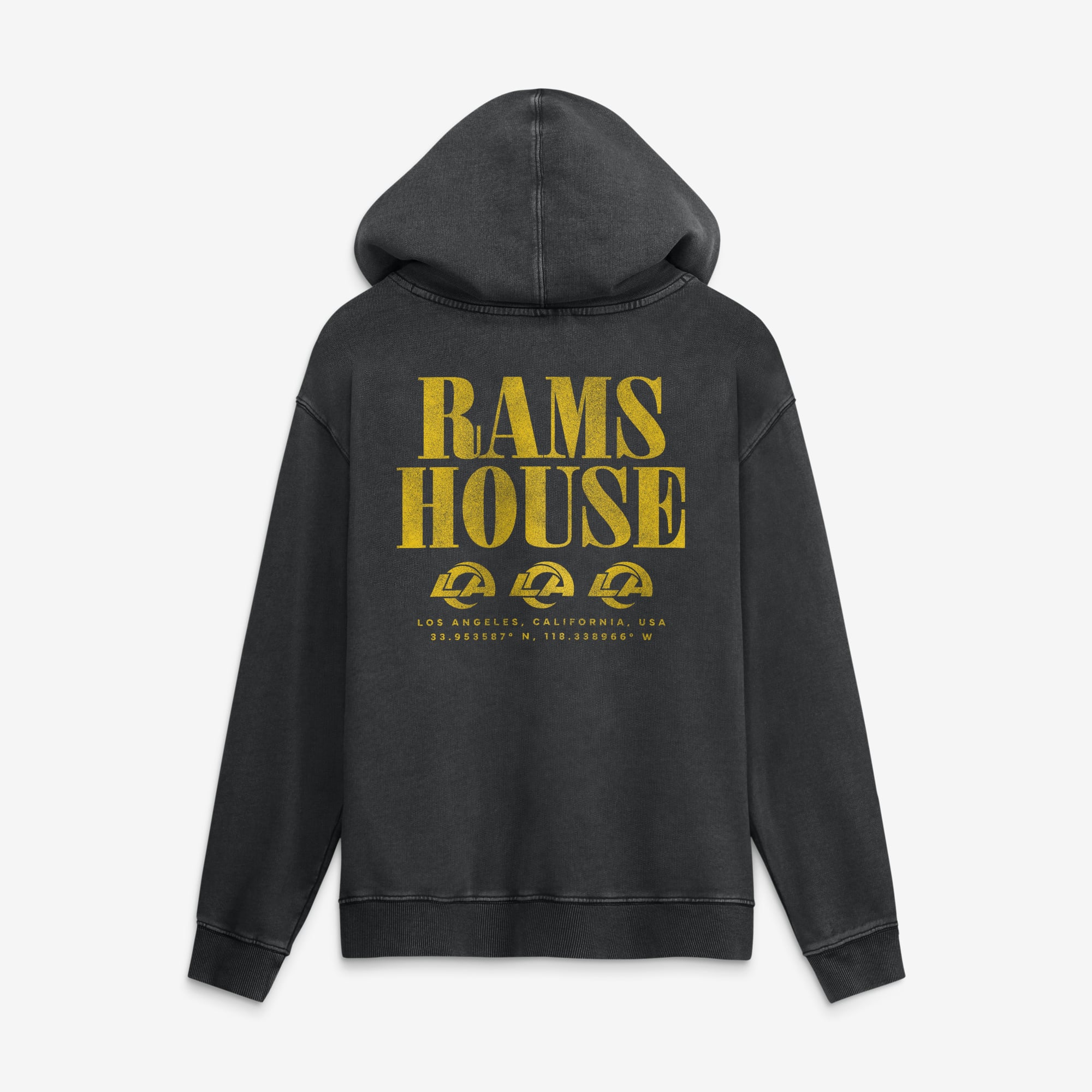 Sweat à capuche en molleton français Fanatics noir Los Angeles Rams pour homme, style décontracté et intense.