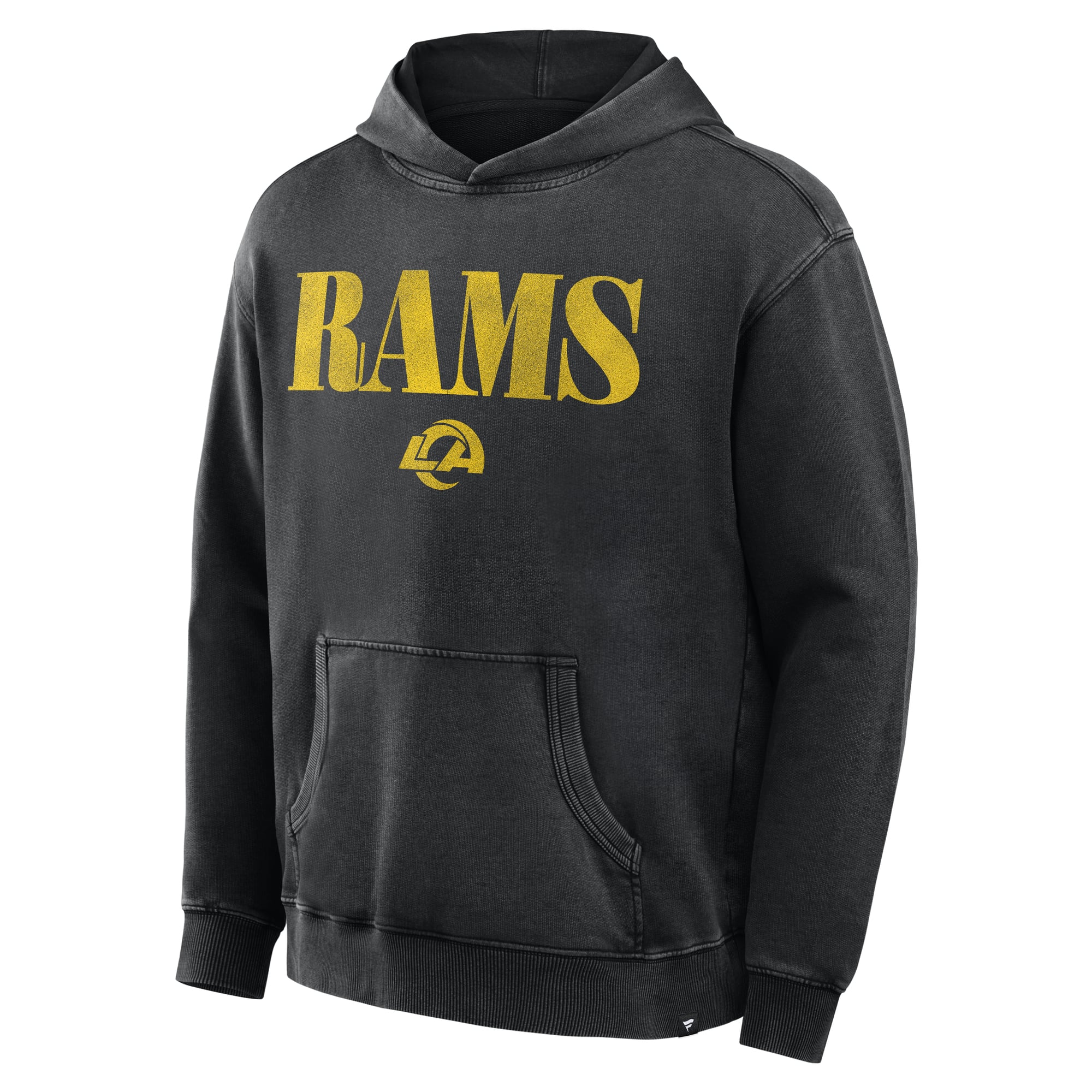 Sweat à capuche en molleton français Fanatics noir Los Angeles Rams pour homme, style décontracté et intense.