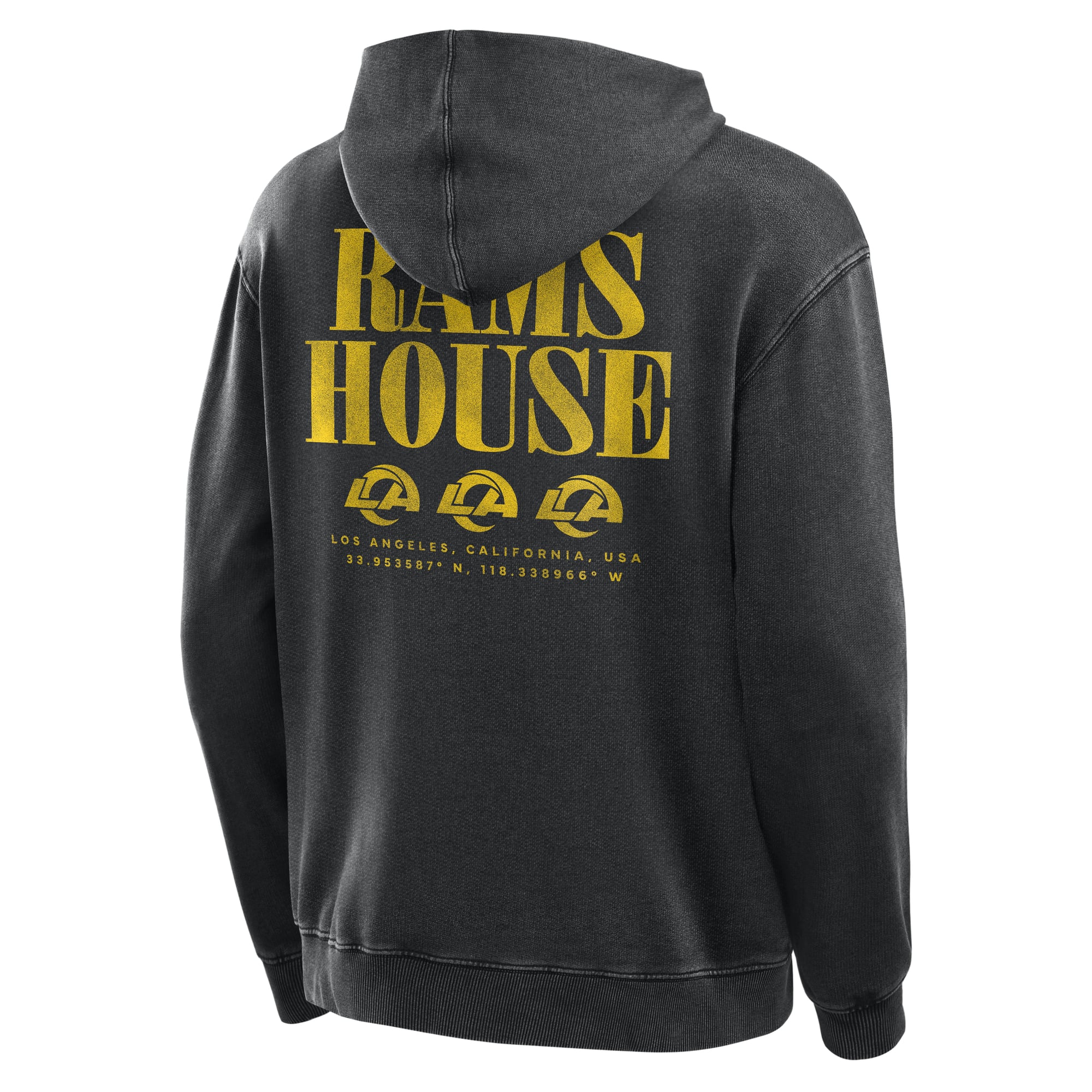 Sweat à capuche en molleton français Fanatics noir Los Angeles Rams pour homme, style décontracté et intense.
