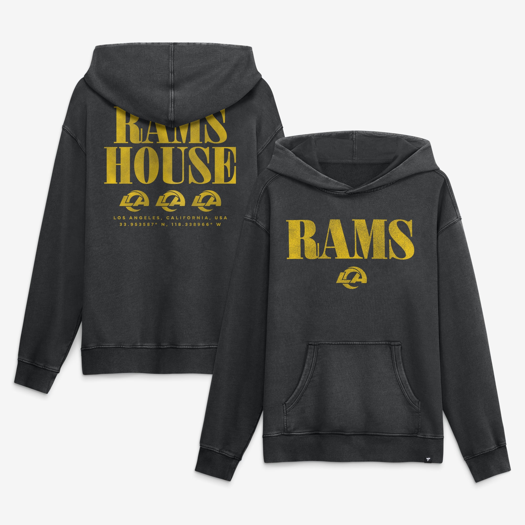 Sweat à capuche en molleton français Fanatics noir Los Angeles Rams pour homme, style décontracté et intense.