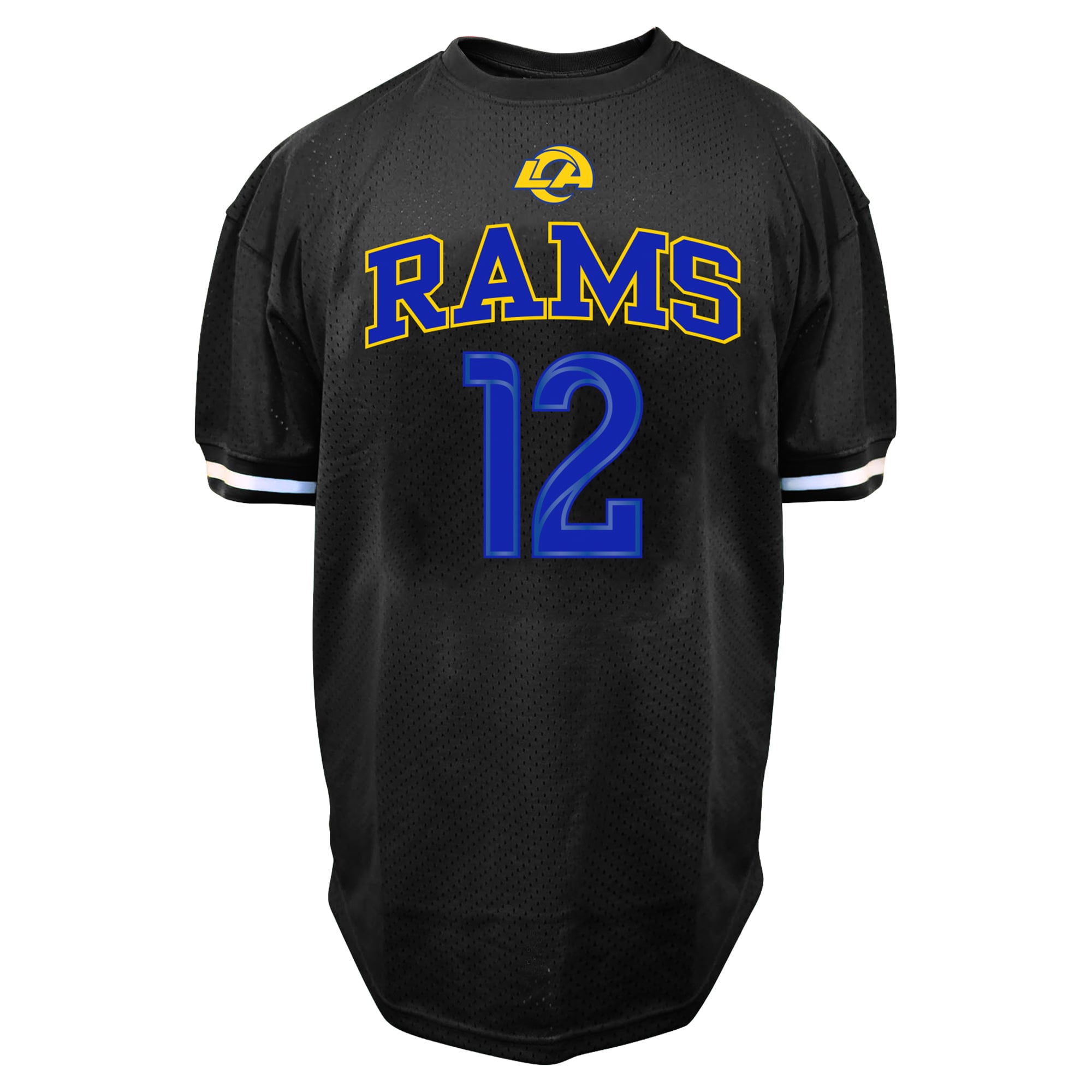 T-shirt Fanatics Puka Nacua noir pour homme, Los Angeles Rams, grandes tailles, en maille, avec nom et numéro.