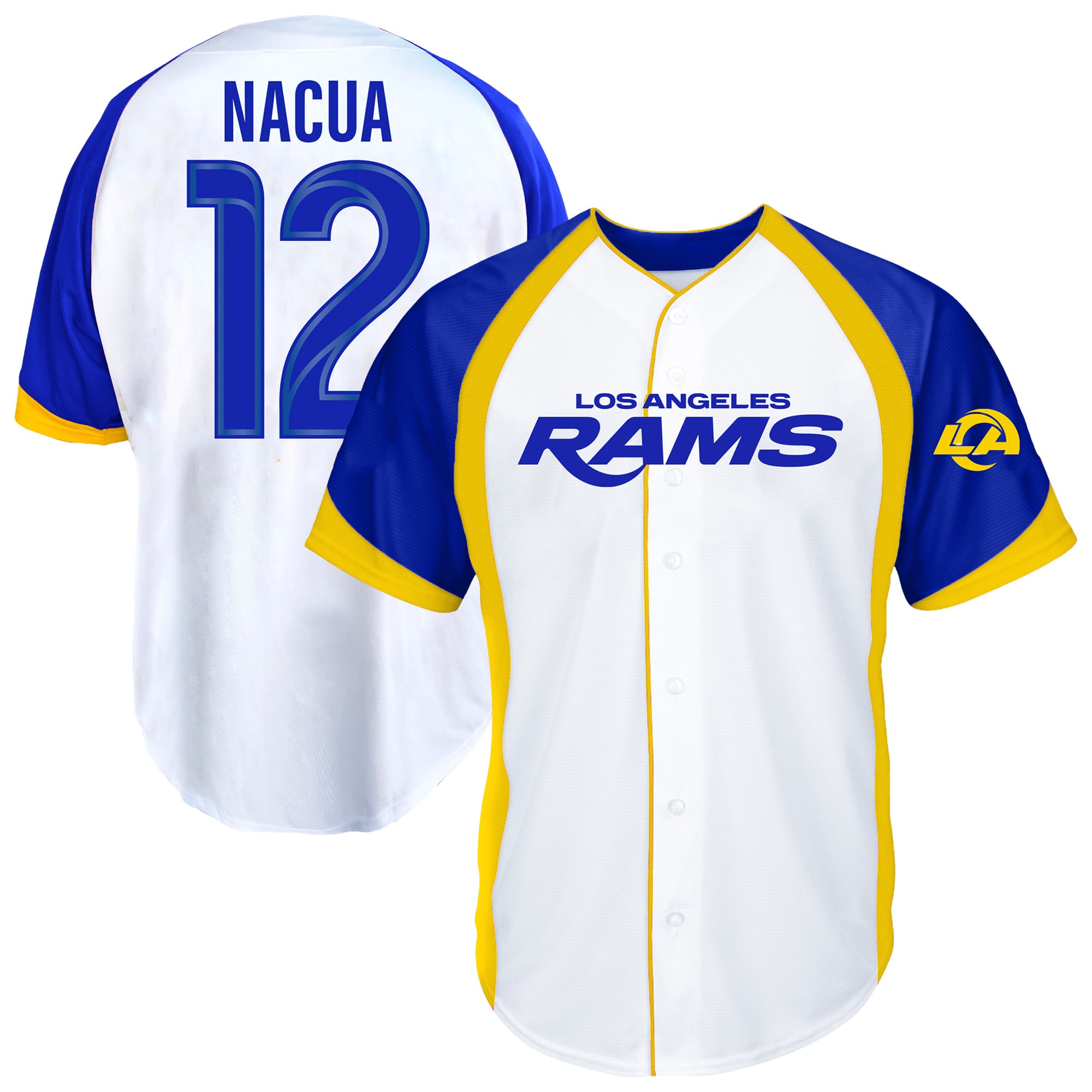 Men's Fanatics Puka Nacua White Los Angeles Rams Big & Tall Button-Up Baseball Jersey Top