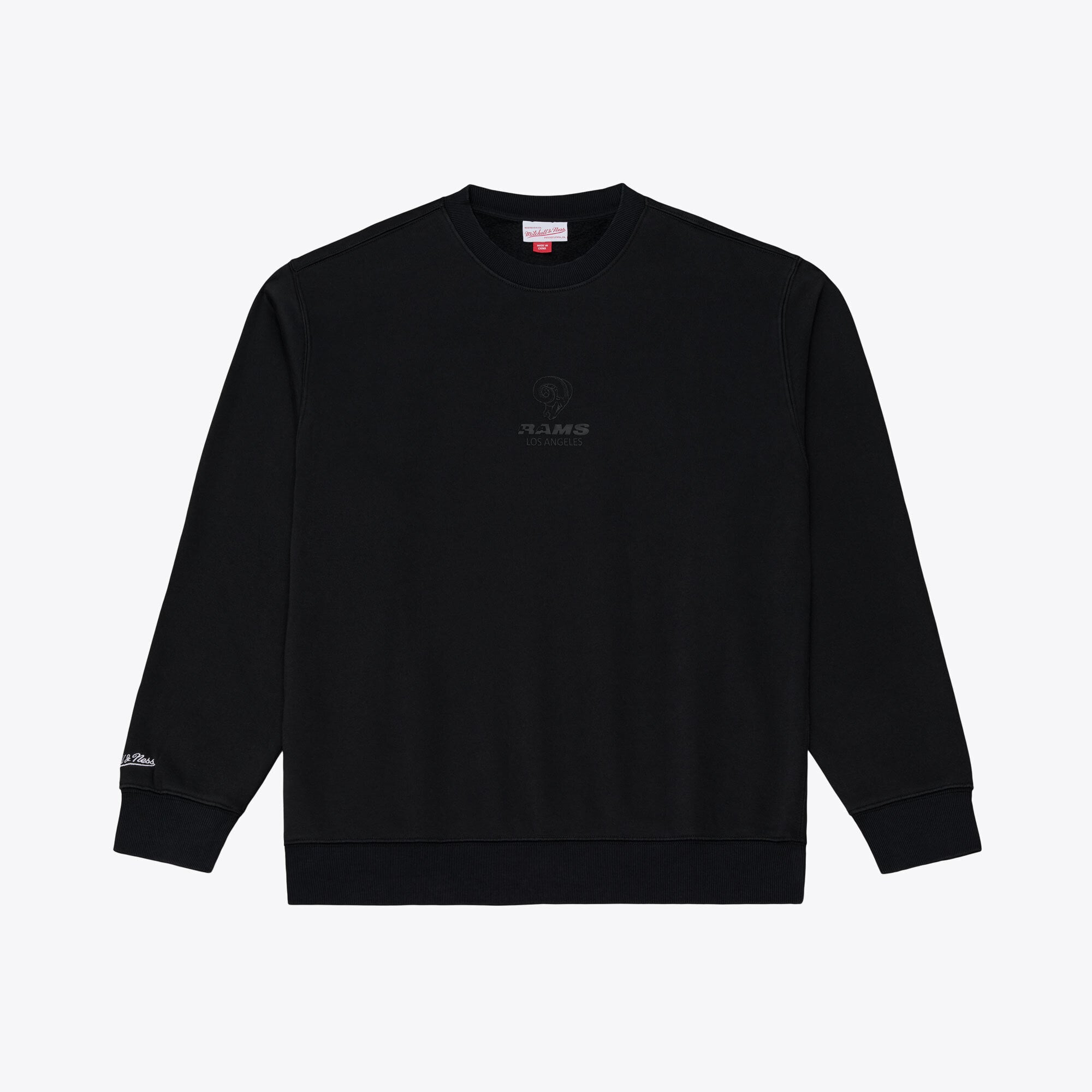 Men's Mitchell & Ness Black Los Angeles Rams Core Essentials Micro Logo Fleece Sweatshirt