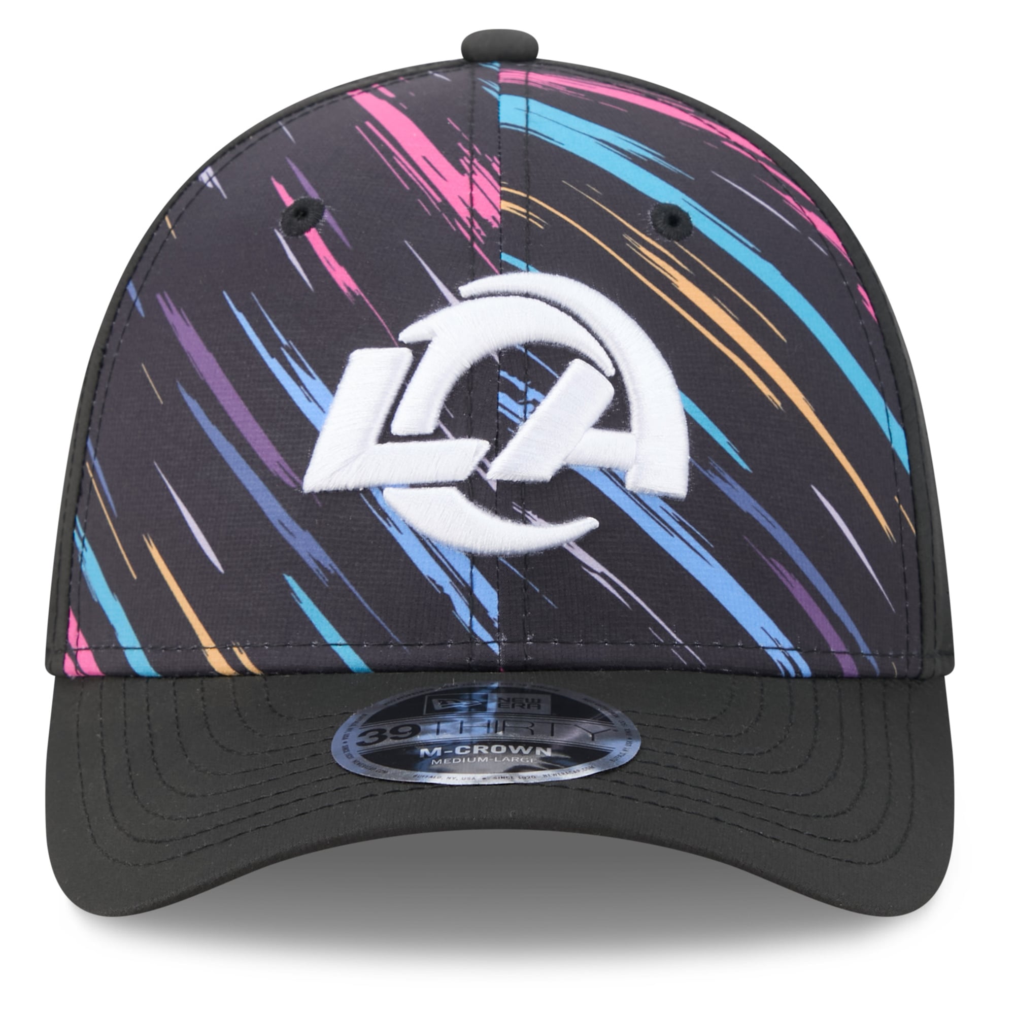Men's New Era Black Los Angeles Rams 2026 NFL Crucial Catch 39THIRTY M-Crown Stretch Hat