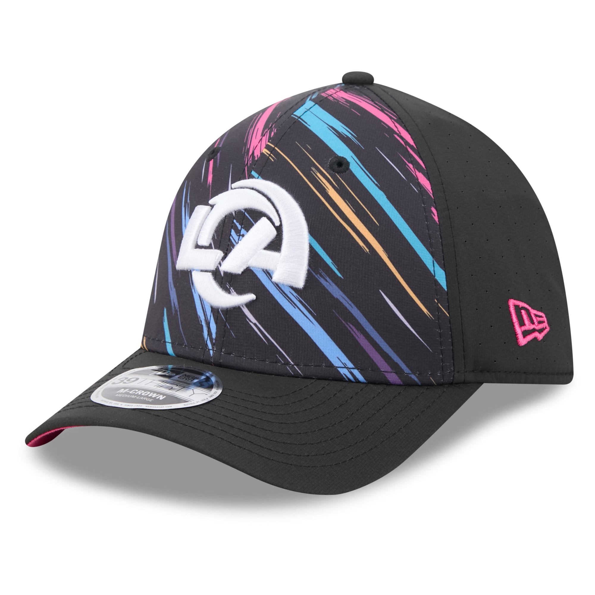 Men's New Era Black Los Angeles Rams 2026 NFL Crucial Catch 39THIRTY M-Crown Stretch Hat