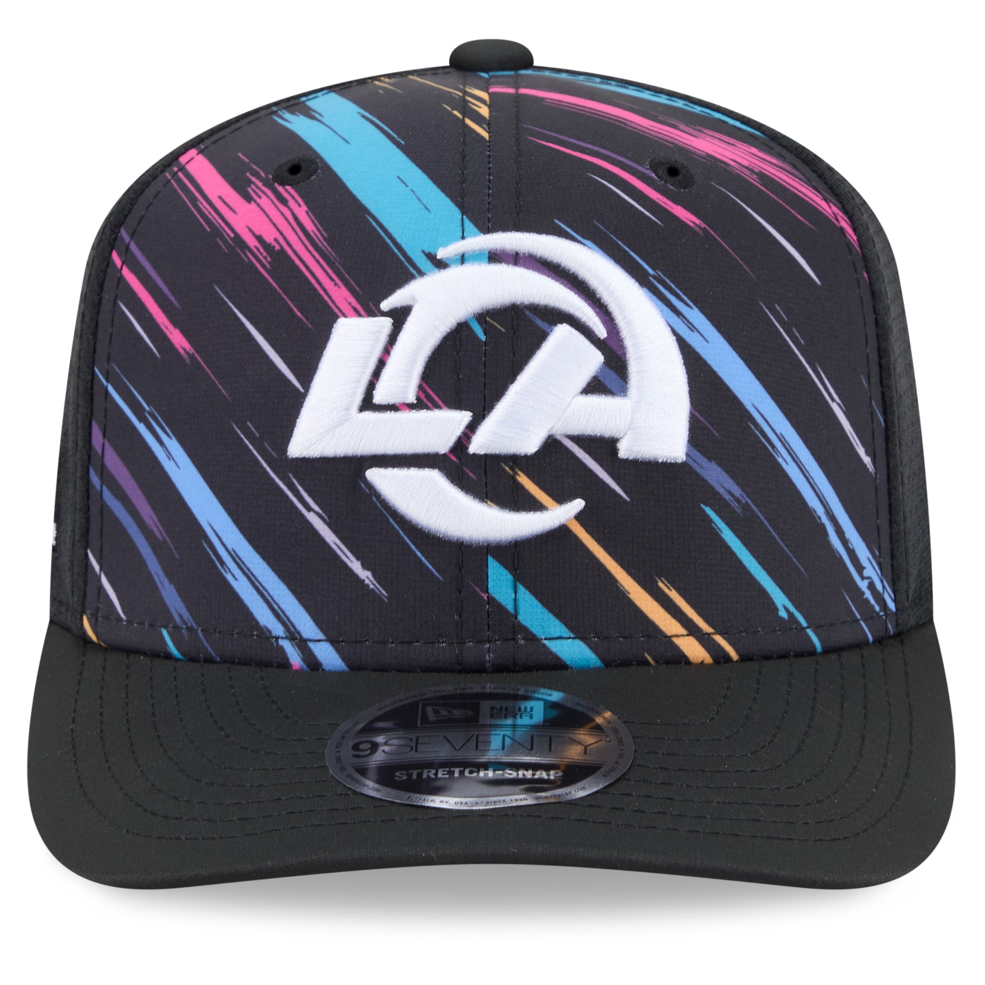 Men's New Era Black Los Angeles Rams 2026 NFL Crucial Catch 9SEVENTY Adjustable Trucker Hat