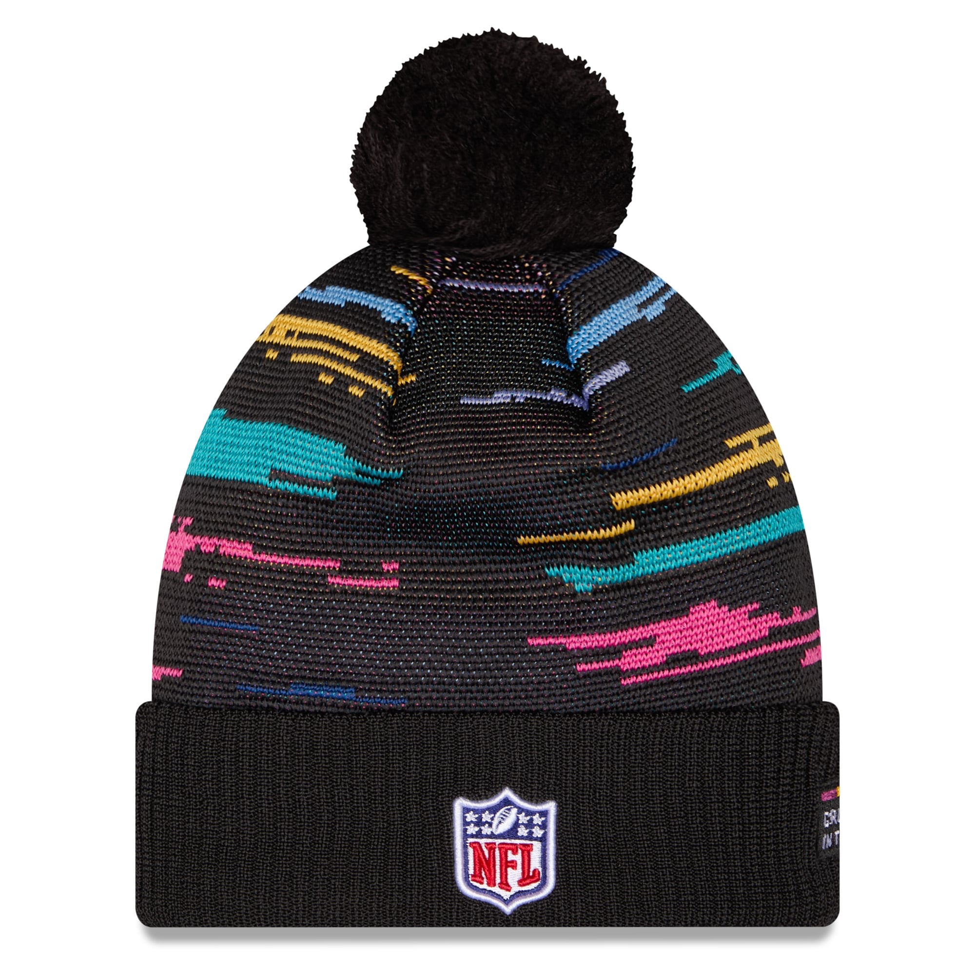 Men's New Era Black Los Angeles Rams 2026 NFL Crucial Catch Cuffed Knit Hat with Pom
