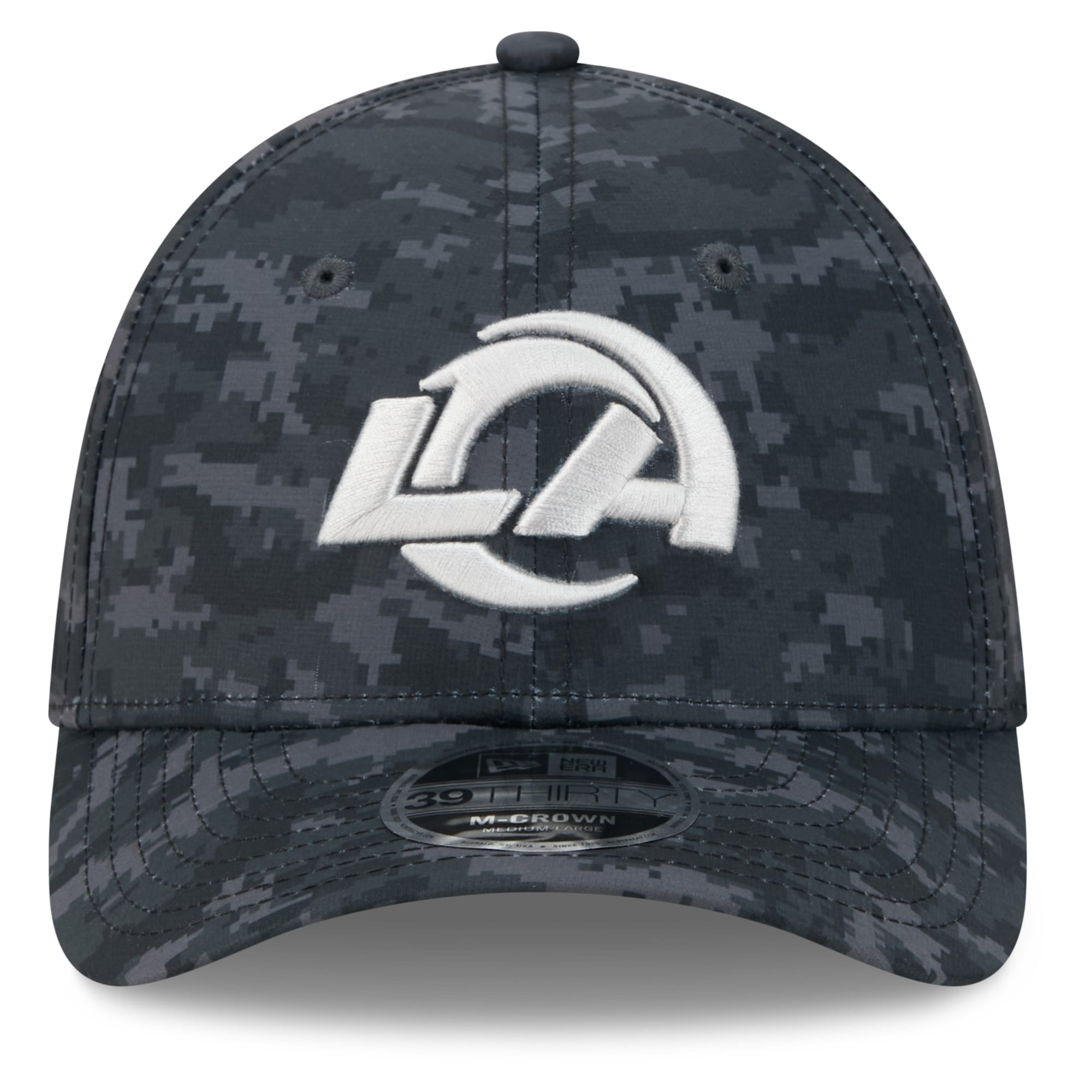 Casquette extensible New Era noire Los Angeles Rams 2026 Salute To Service 39THIRTY M-Crown pour homme