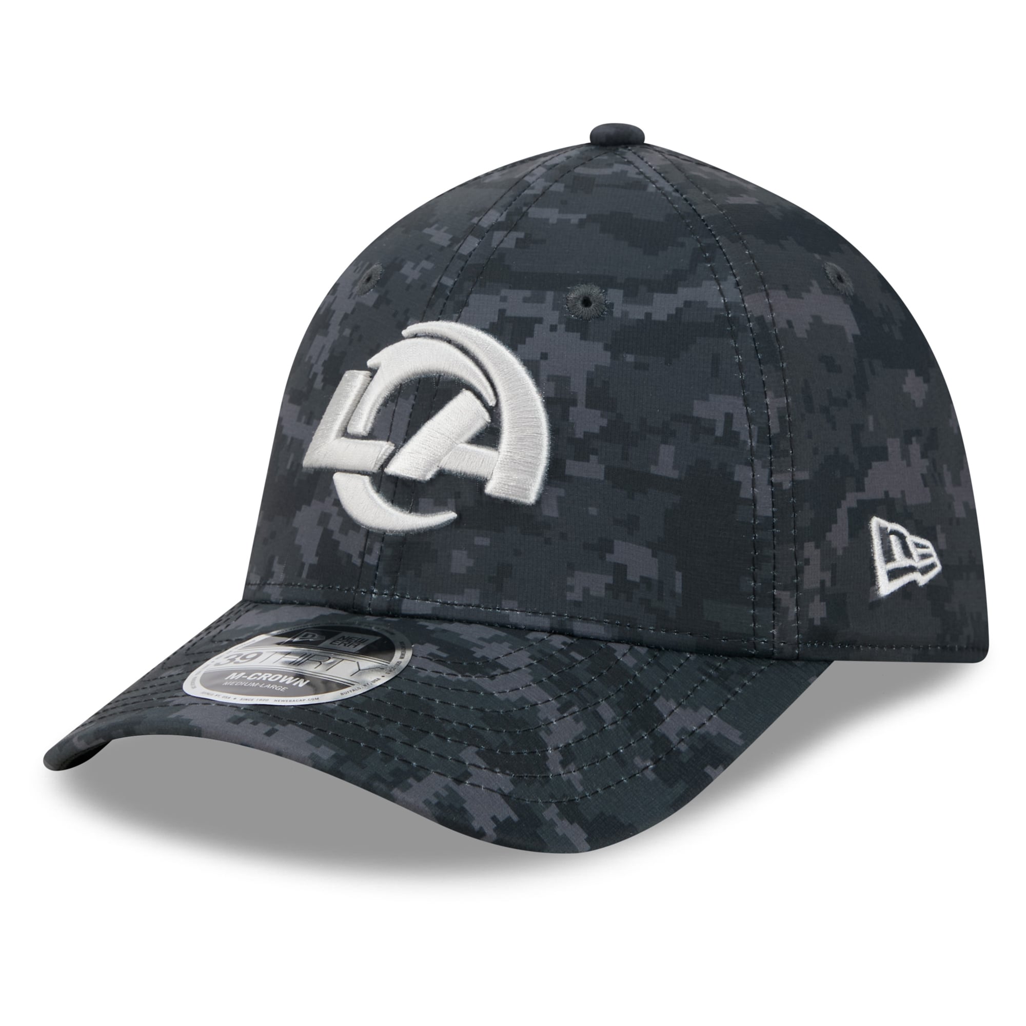 Casquette extensible New Era noire Los Angeles Rams 2026 Salute To Service 39THIRTY M-Crown pour homme