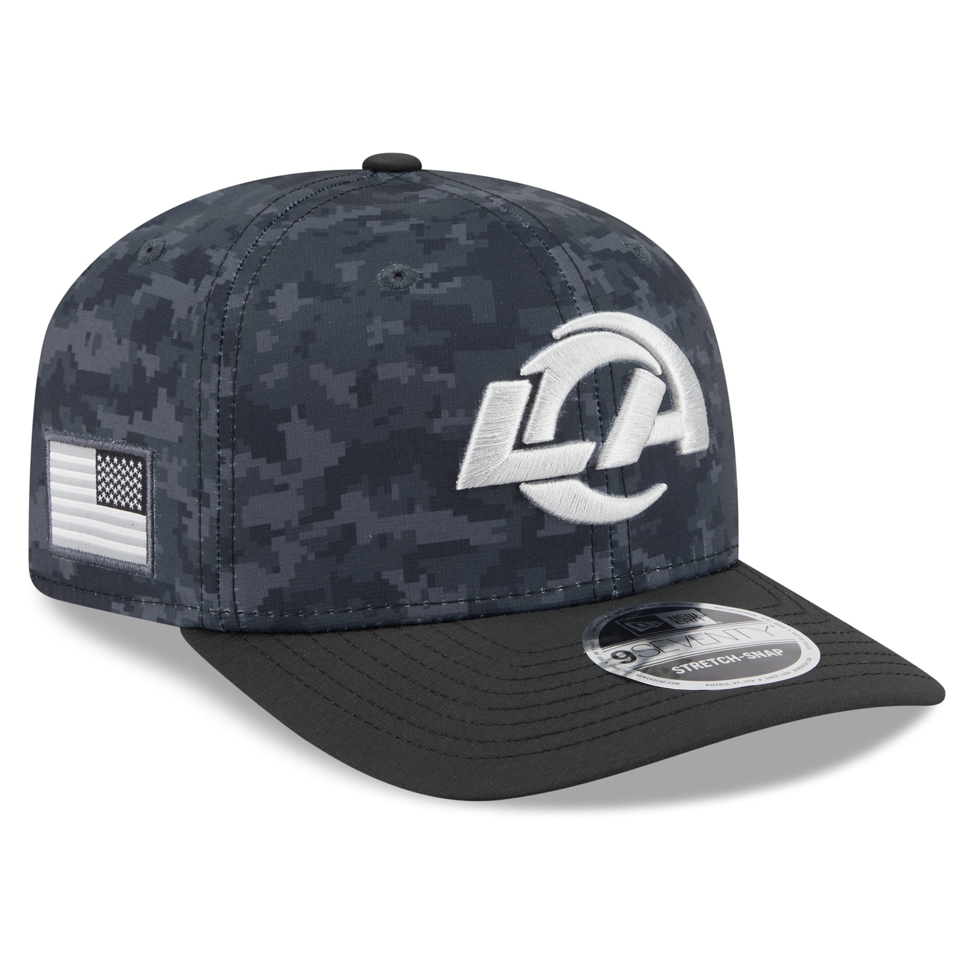 Casquette ajustable New Era noire pour homme Los Angeles Rams 2026 Salute To Service 9SEVENTY