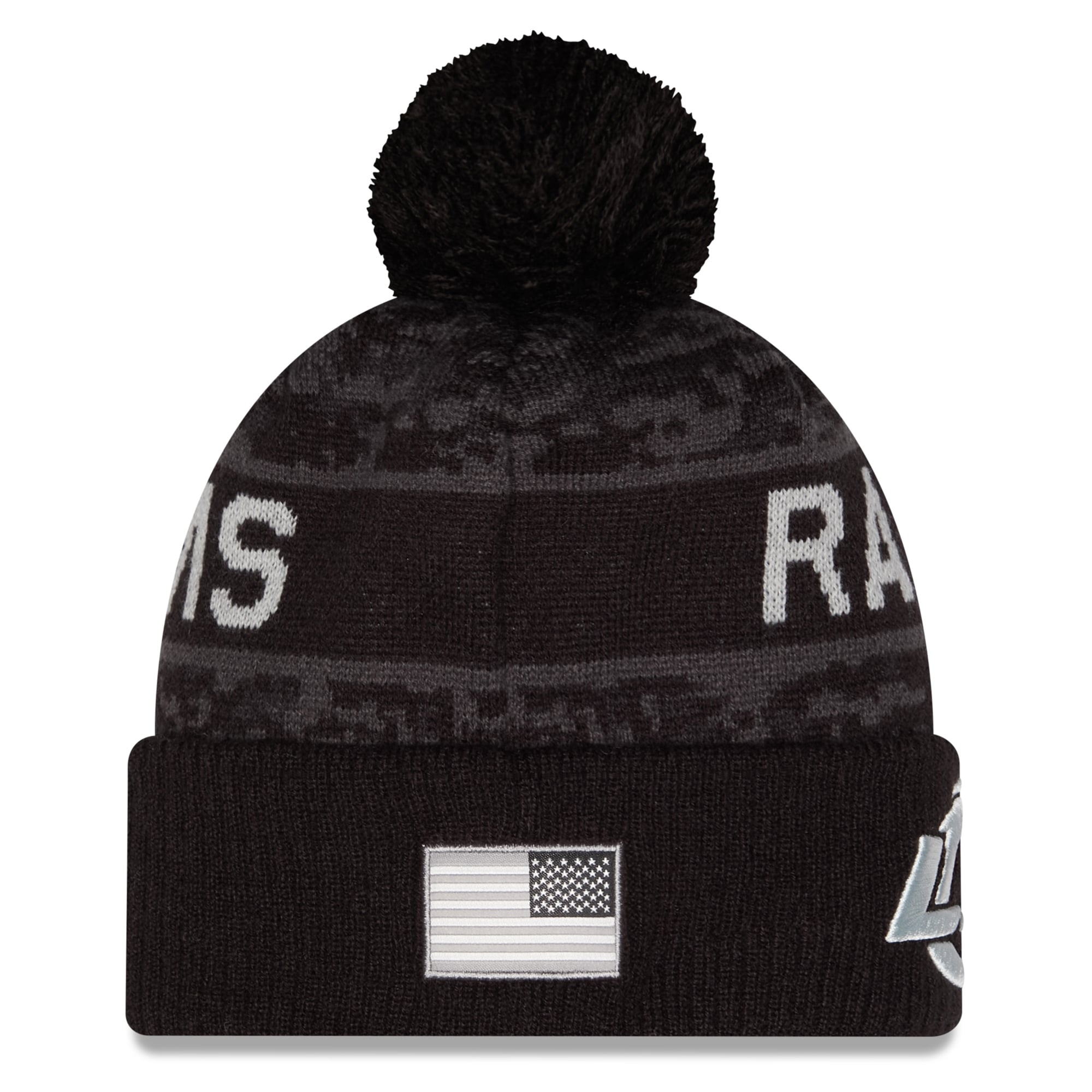 Men's New Era Black Los Angeles Rams 2026 Salute To Service Cuffed Knit Hat with Pom