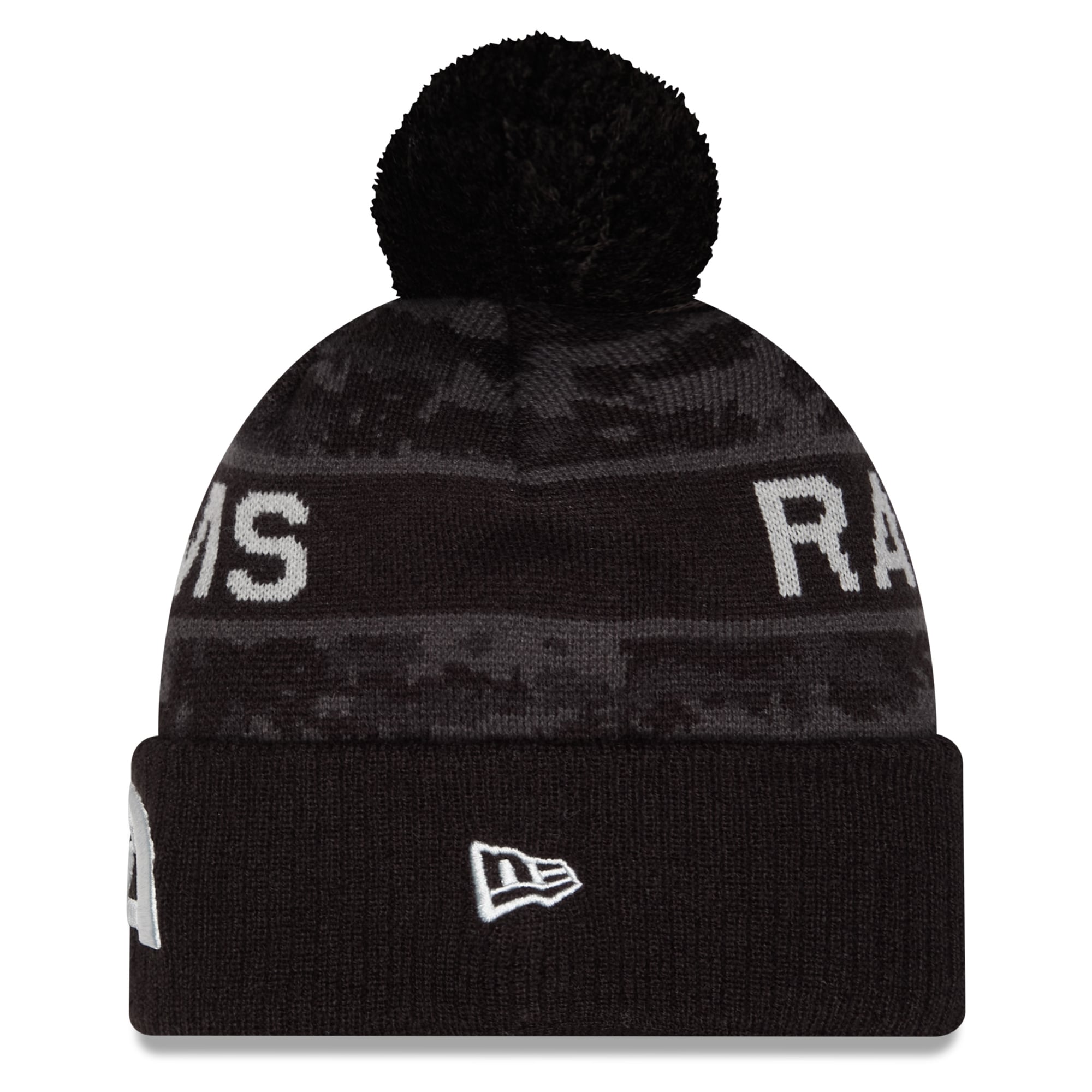 Men's New Era Black Los Angeles Rams 2026 Salute To Service Cuffed Knit Hat with Pom