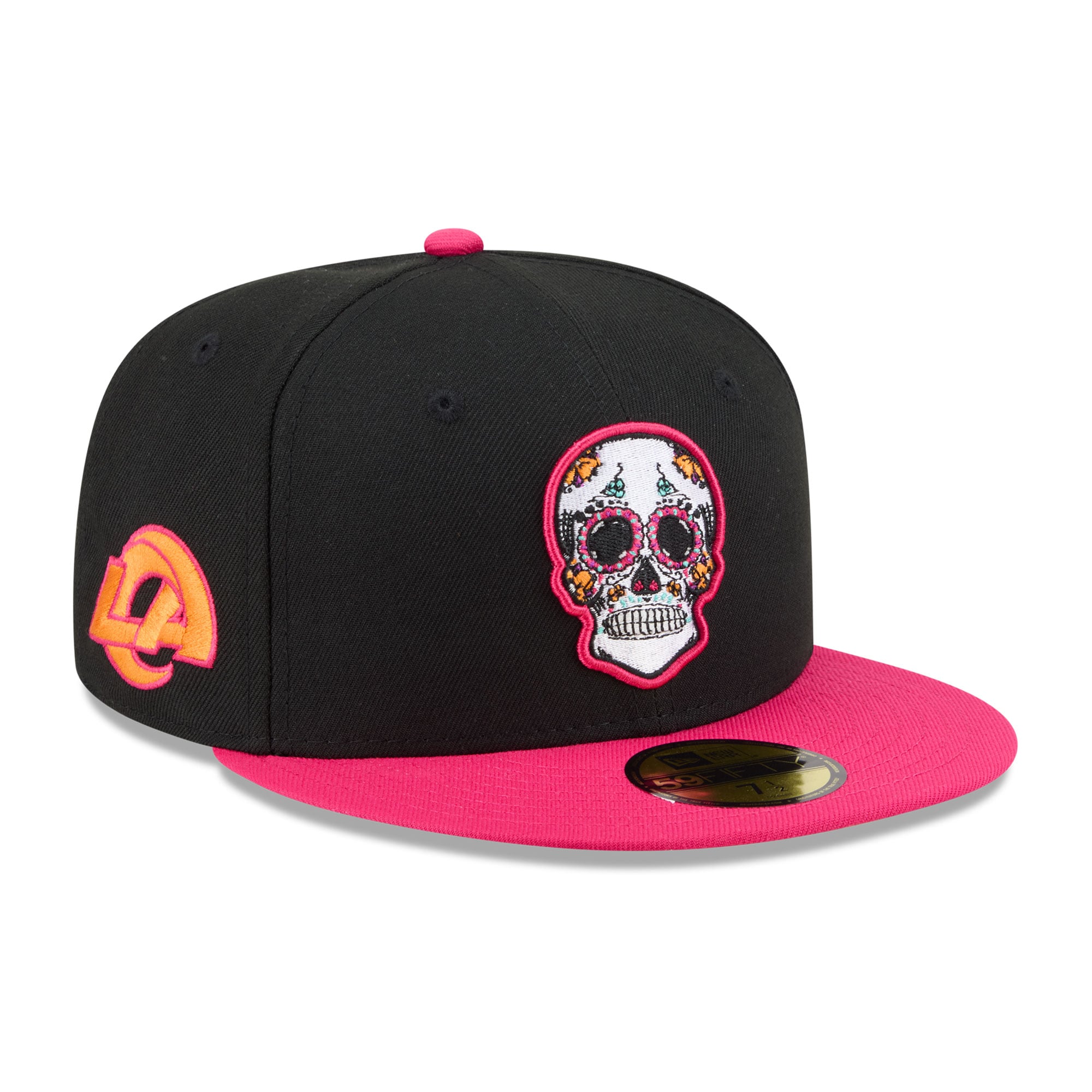 Casquette ajustée New Era 59FIFTY pour homme, noire et rose, Los Angeles Rams, Jour des Morts