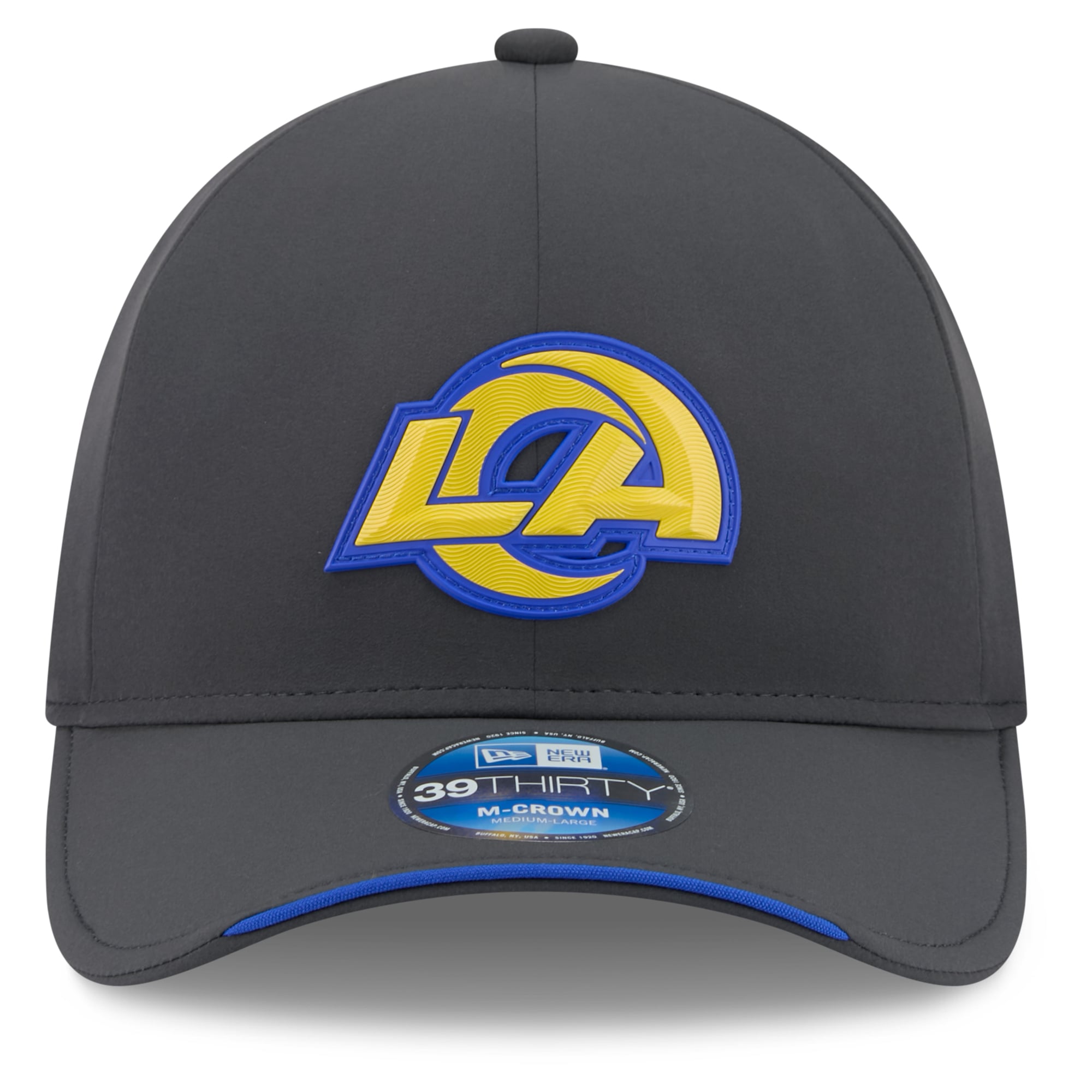 Casquette New Era 39THIRTY M-Crown Stretch pour homme, couleur anthracite, Los Angeles Rams 2026, idéale les temps froids.