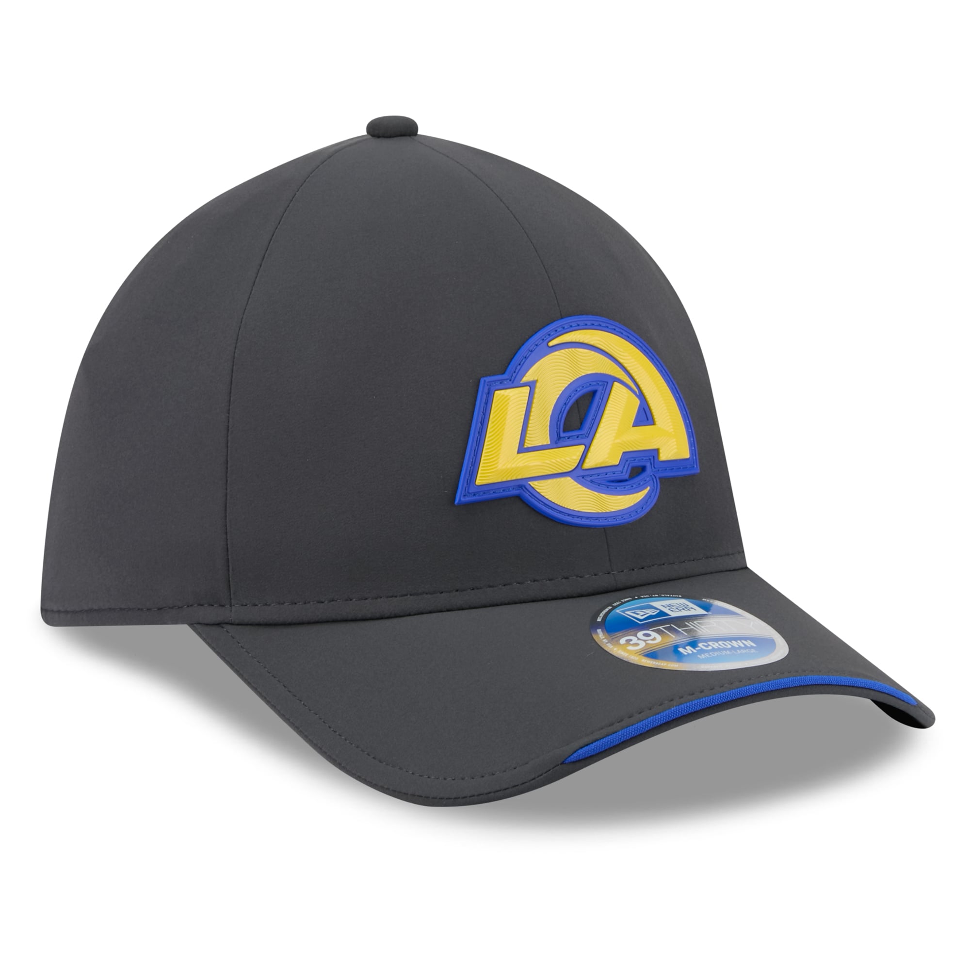 Casquette New Era 39THIRTY M-Crown Stretch pour homme, couleur anthracite, Los Angeles Rams 2026, idéale les temps froids.