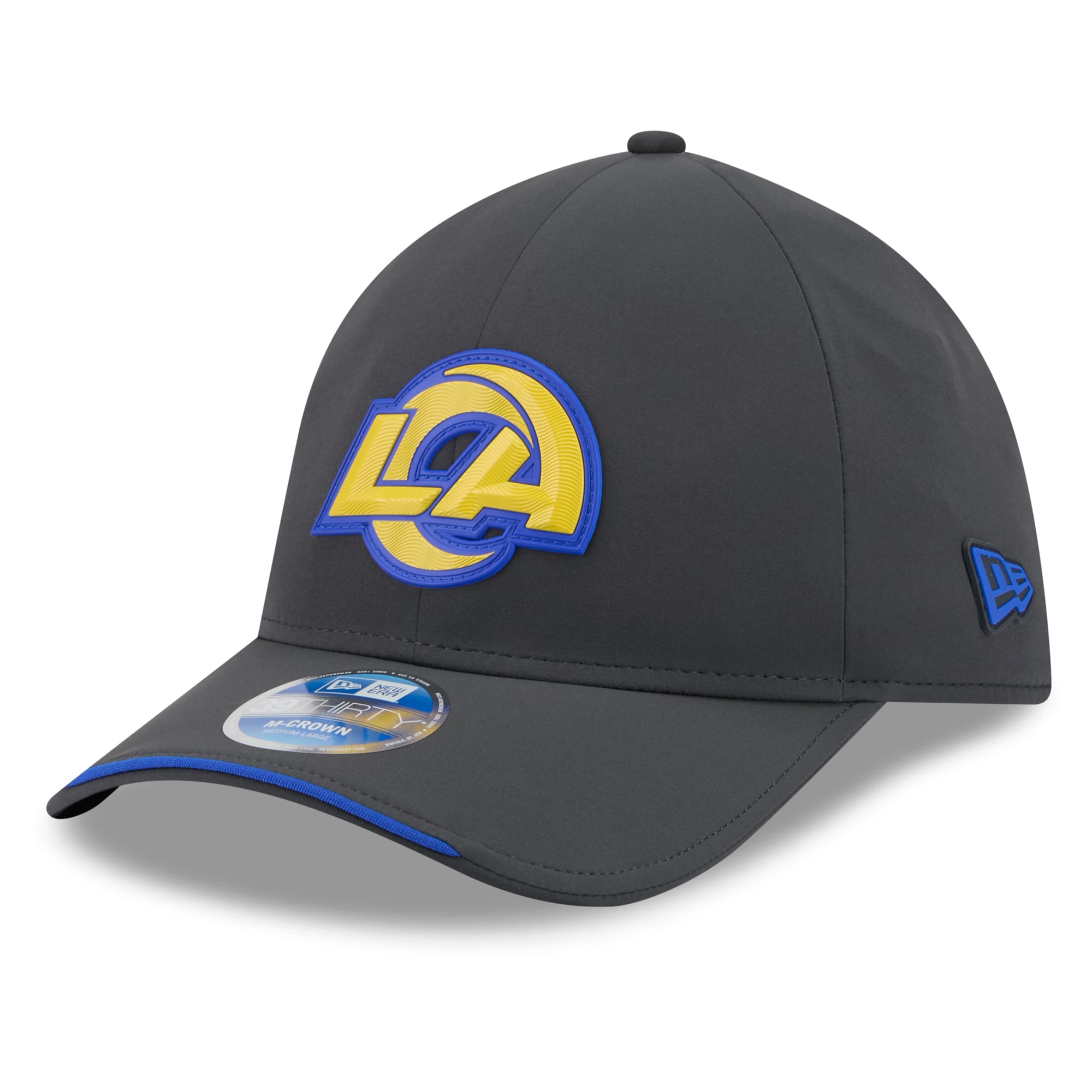 Casquette New Era 39THIRTY M-Crown Stretch pour homme, couleur anthracite, Los Angeles Rams 2026, idéale les temps froids.