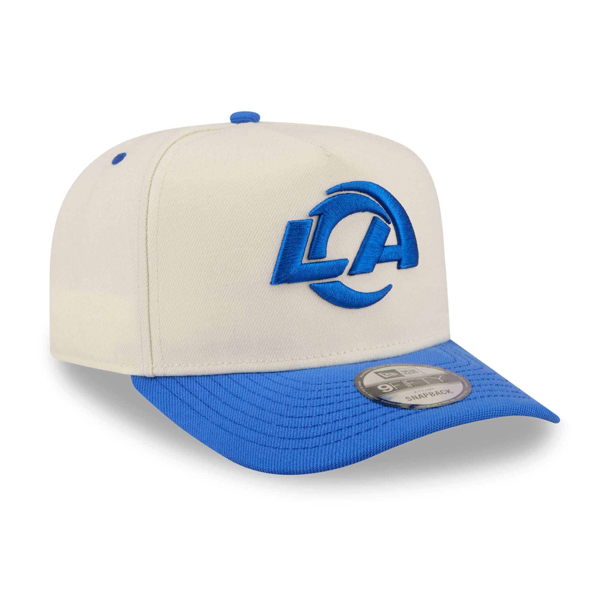 Casquette snapback New Era 9FIFTY crème/bleu roi Los Angeles Rams, logo arrière en forme de A.