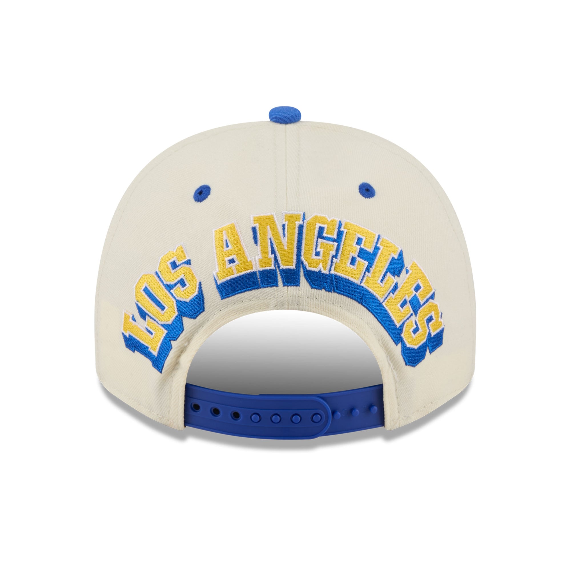Casquette snapback New Era 9FIFTY crème/bleu roi Los Angeles Rams, logo arrière en forme de A.