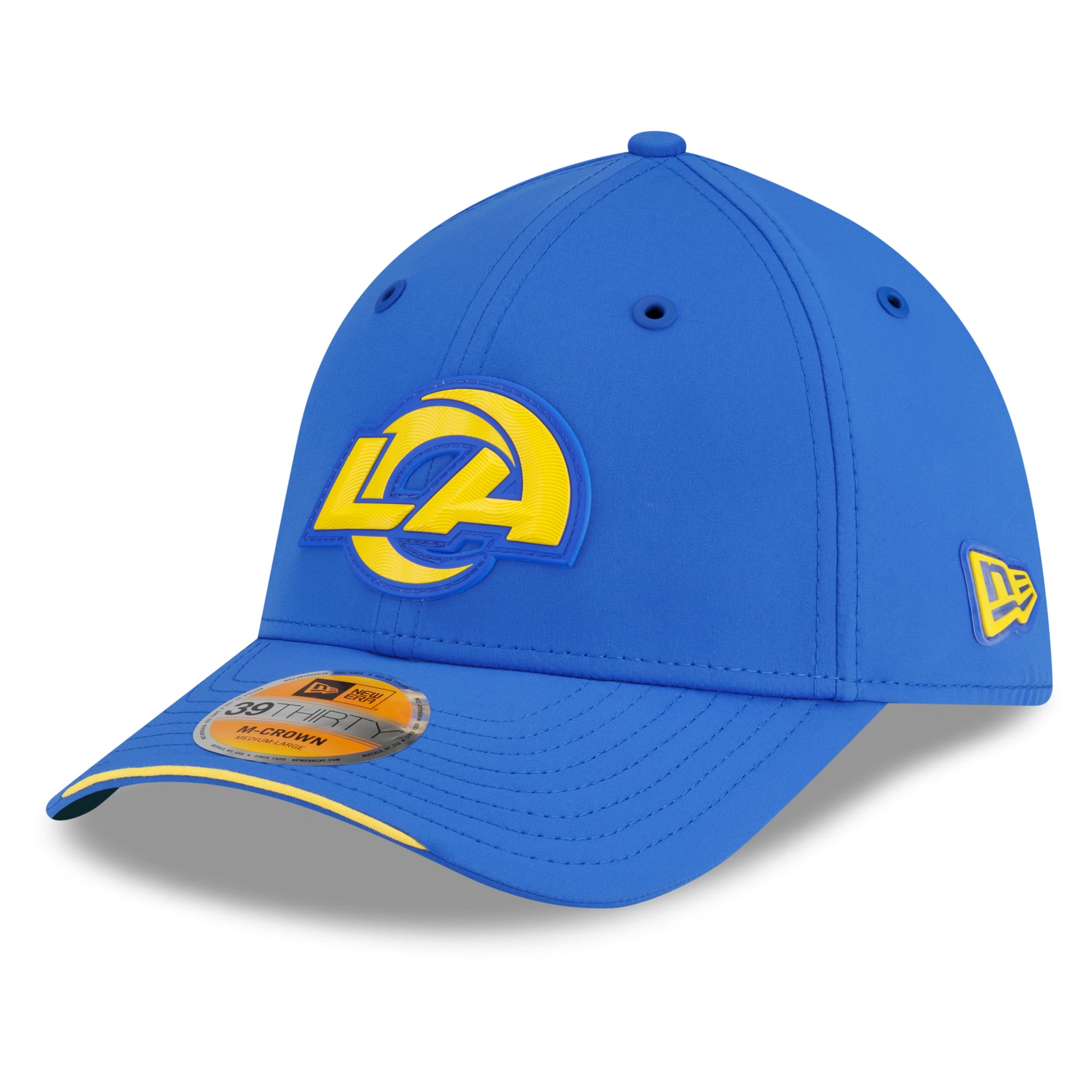 Casquette New Era Royal Los Angeles Rams 2026 Sideline 39THIRTY M-Crown Flex pour homme