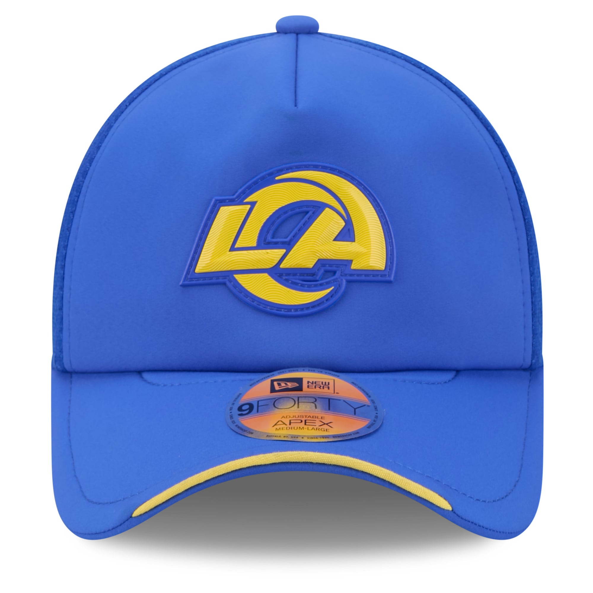 Men's New Era Royal Los Angeles Rams 2026 Sideline Apex 9FORTY Adjustable Trucker Hat