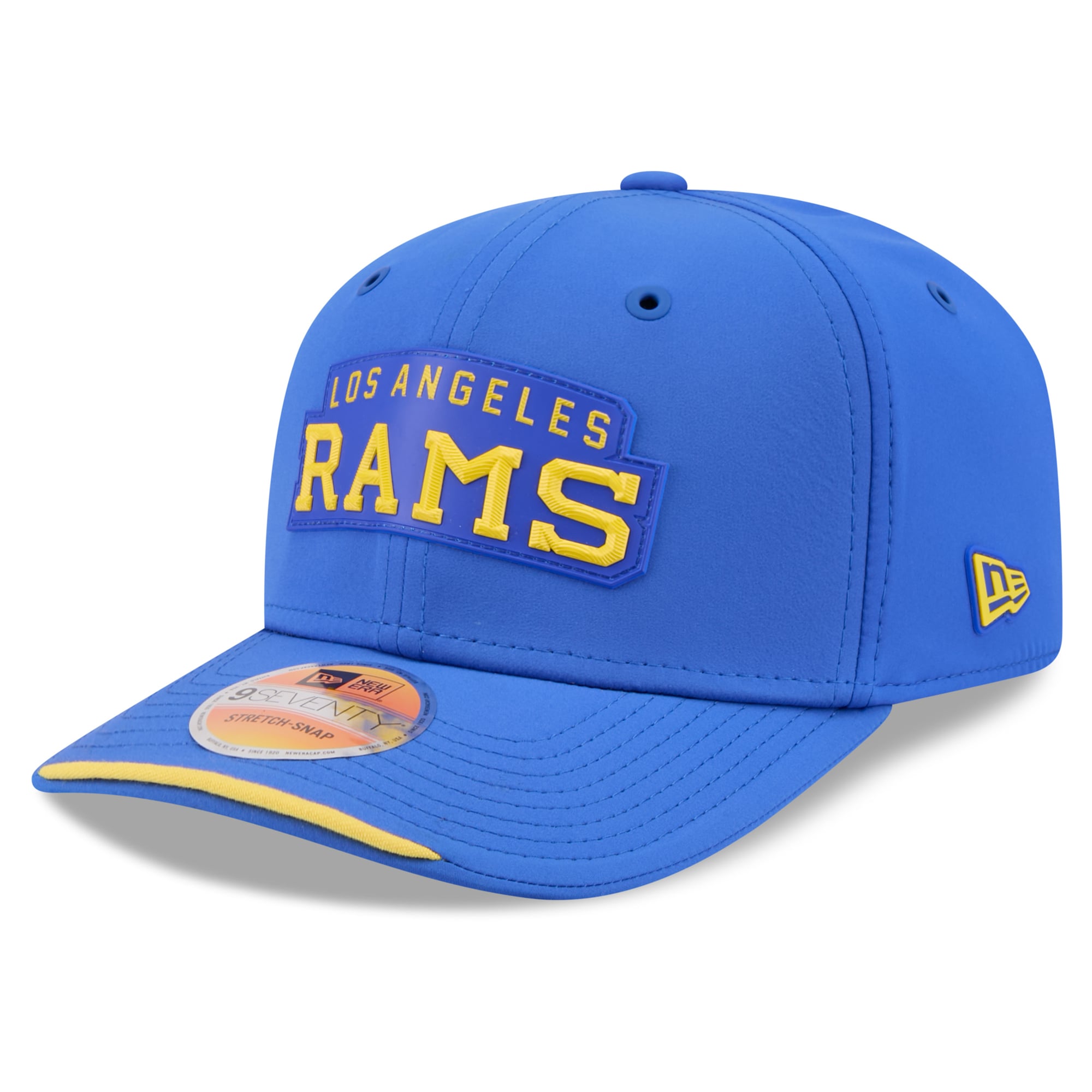 Casquette ajustable New Era Royal Los Angeles Rams 2026 Sideline Throwback 9SEVENTY pour homme