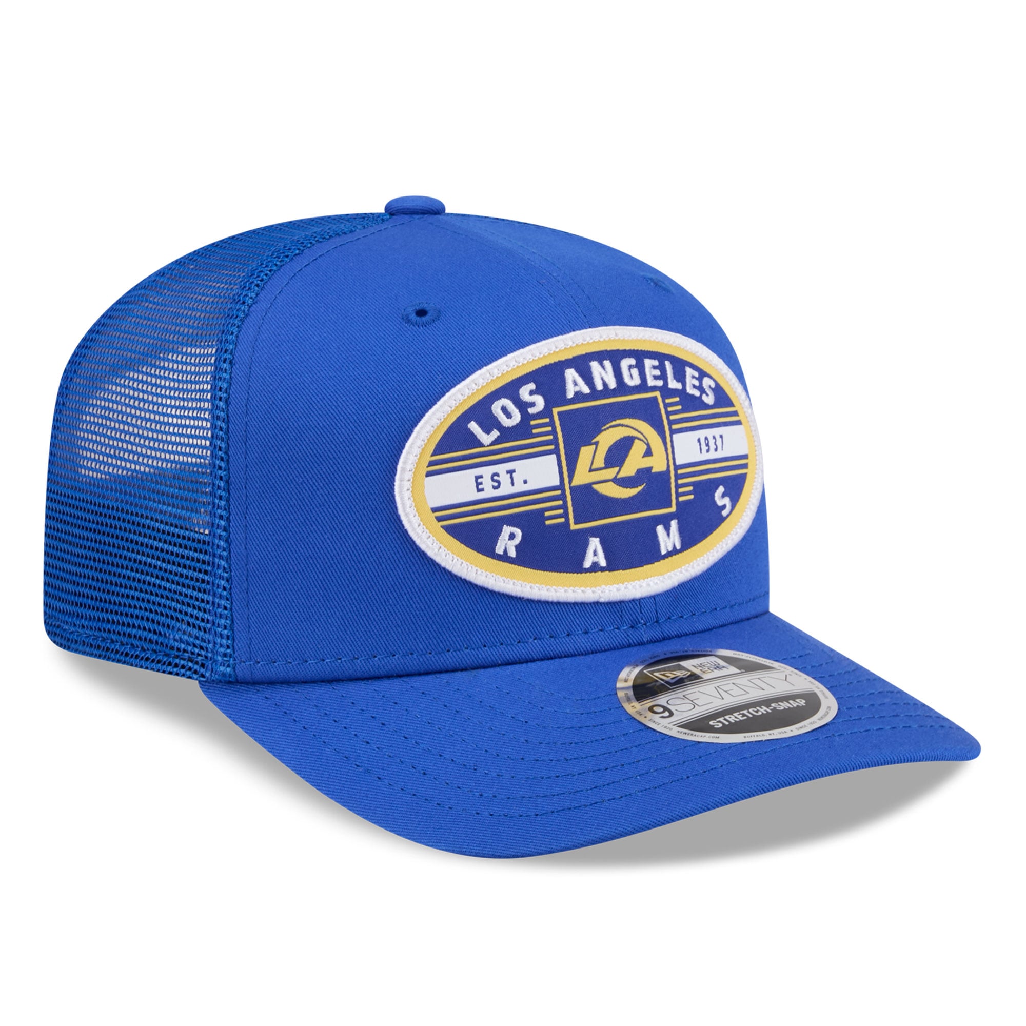 Casquette trucker New Era Royal Los Angeles Rams Collegiate 9SEVENTY pour homme