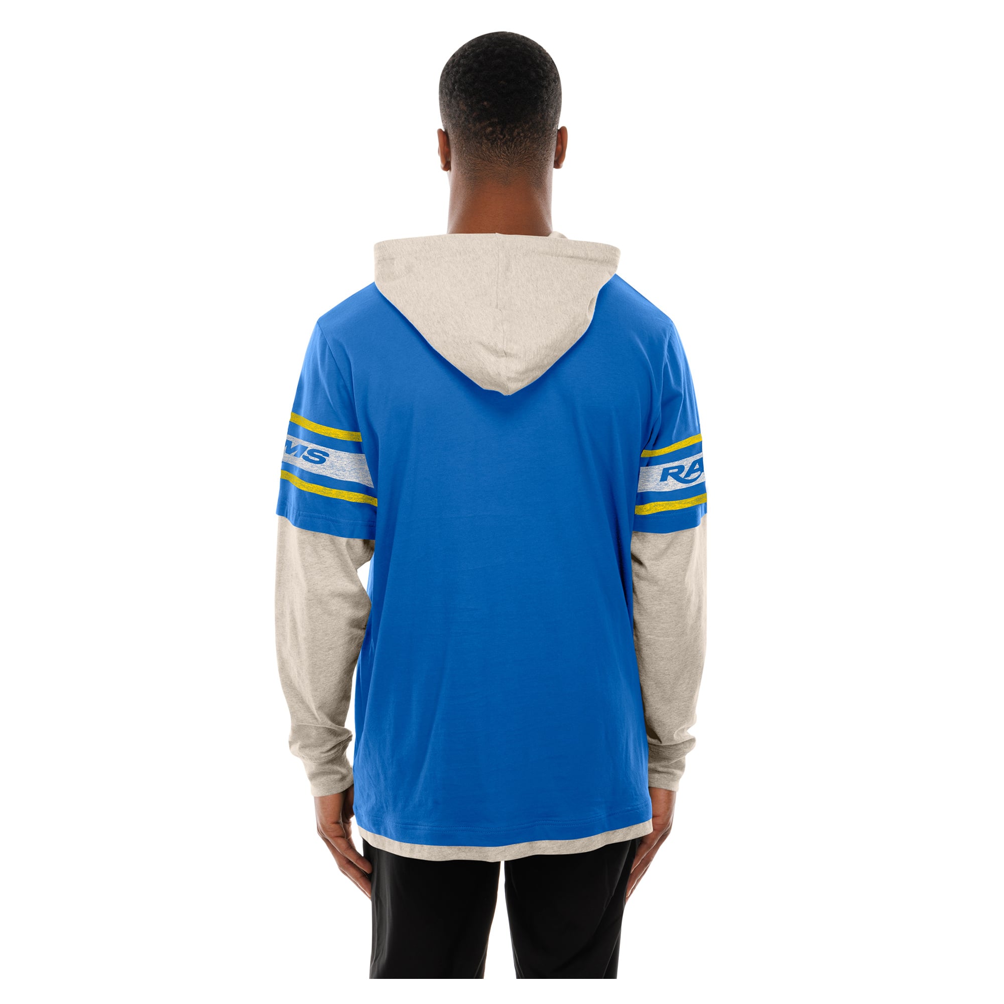 T-shirt à capuche manches longues superposées New Era Royal Los Angeles Rams pour homme