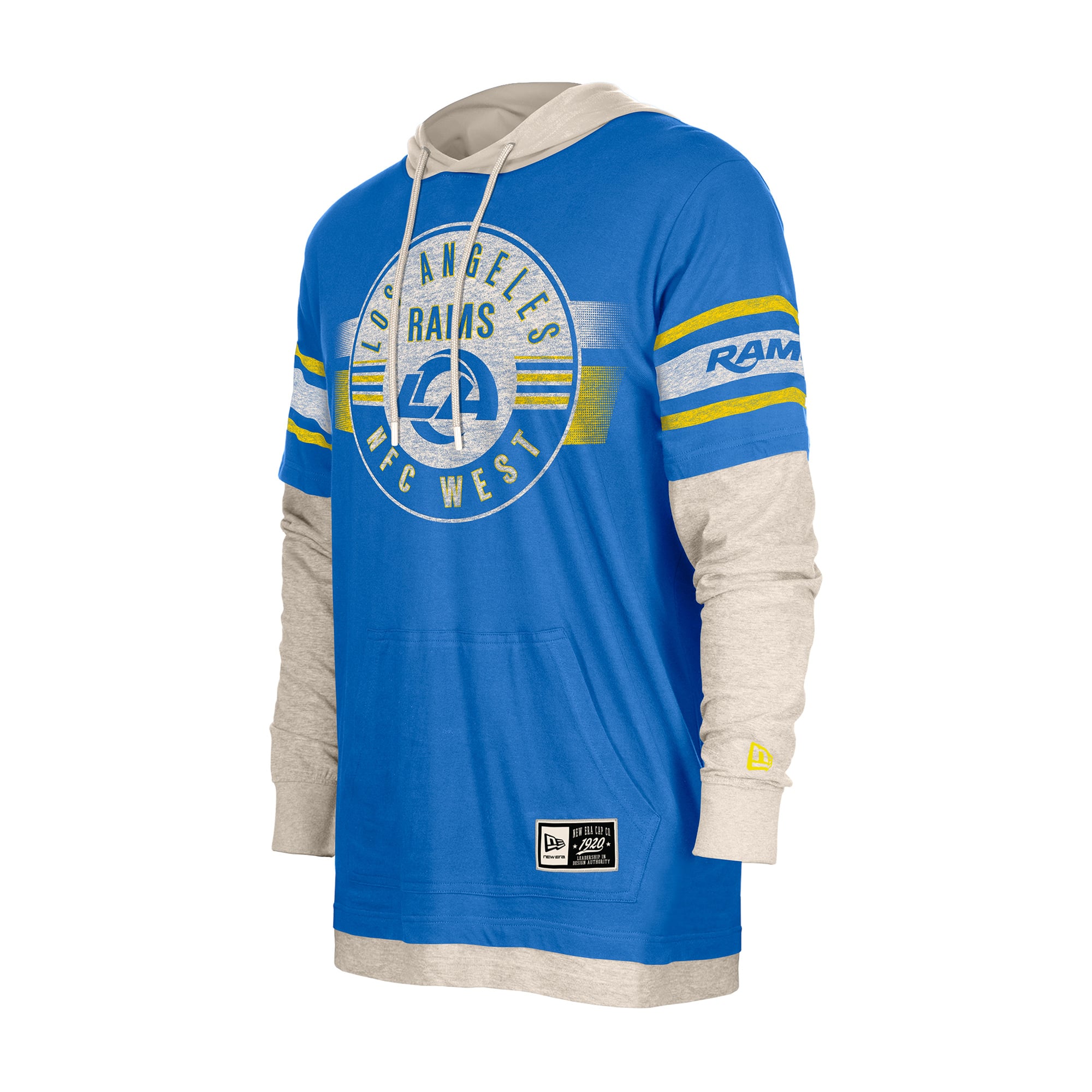 T-shirt à capuche manches longues superposées New Era Royal Los Angeles Rams pour homme