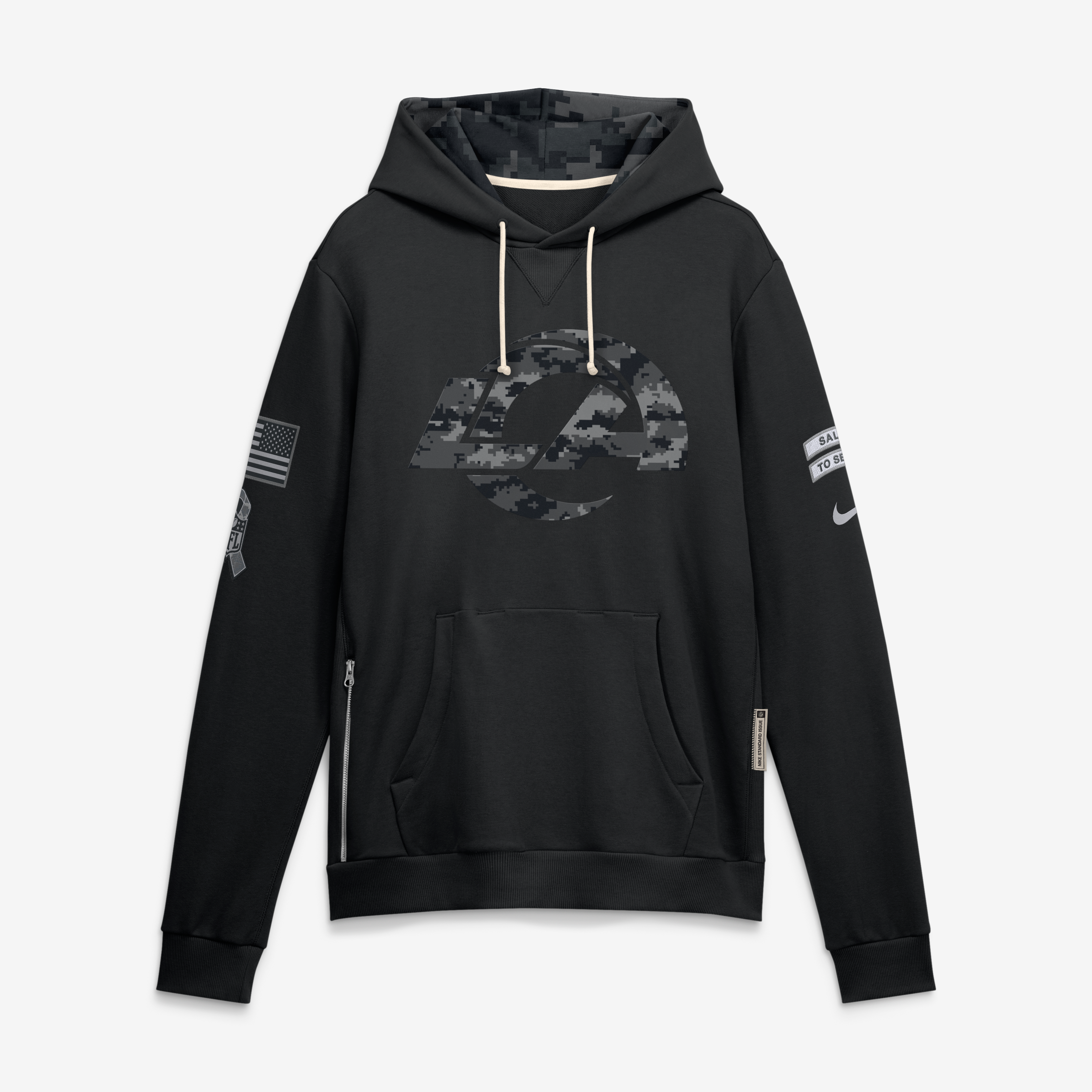 Sweat à capuche Nike noir pour homme, Los Angeles Rams 2026 Salute to Service Sideline Dri-FIT