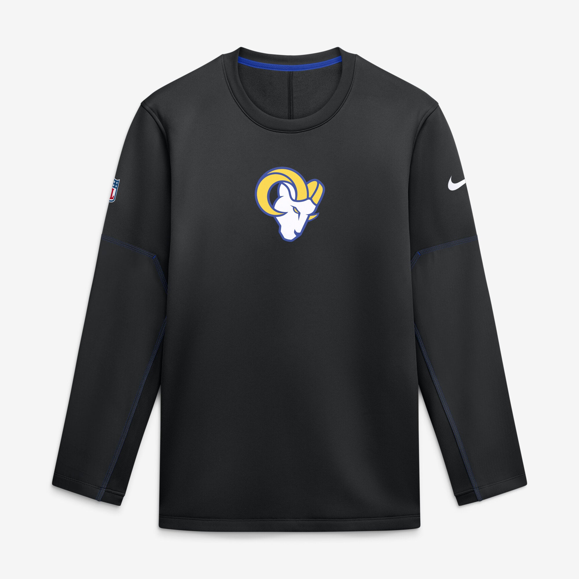 Sweat-shirt Nike Therma-FIT noir pour homme, Los Angeles Rams, édition limitée des entraîneurs de l'équipe.